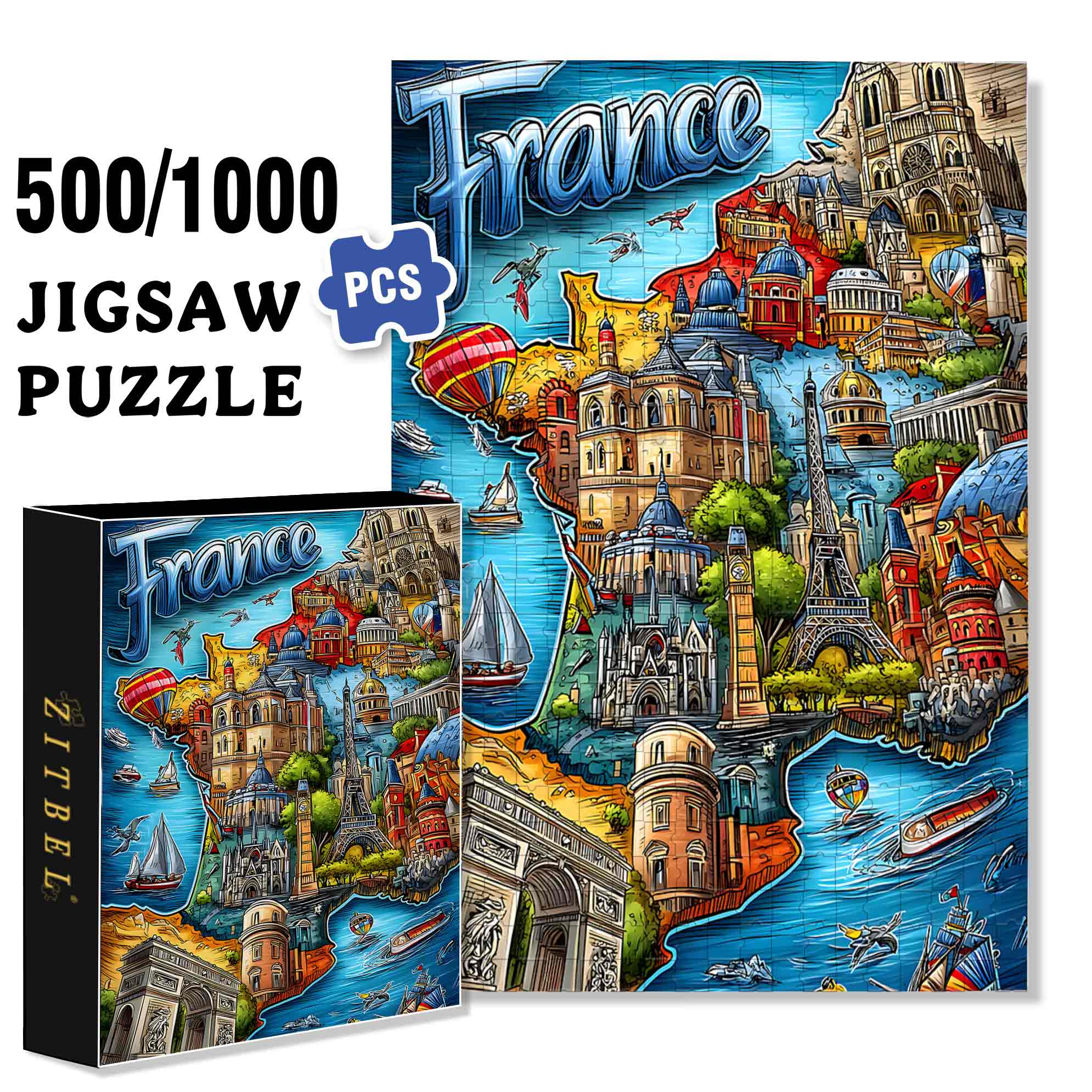 Vive La France  500pcs/1000pcs Jigsaw Puzzle, Scratch-Resistant, Paper Material, Interactive Family Game & Brain-Boosting DIY Decor, Perfect for Halloween, Christmas & New Year Gifts, Family Puzzle Game