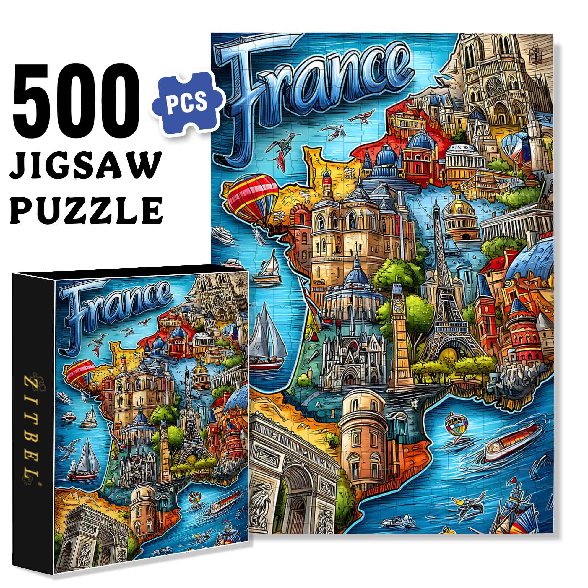 Vive La France  500pcs/1000pcs Jigsaw Puzzle, Scratch-Resistant, Paper Material, Interactive Family Game & Brain-Boosting DIY Decor, Perfect for Halloween, Christmas & New Year Gifts, Family Puzzle Game