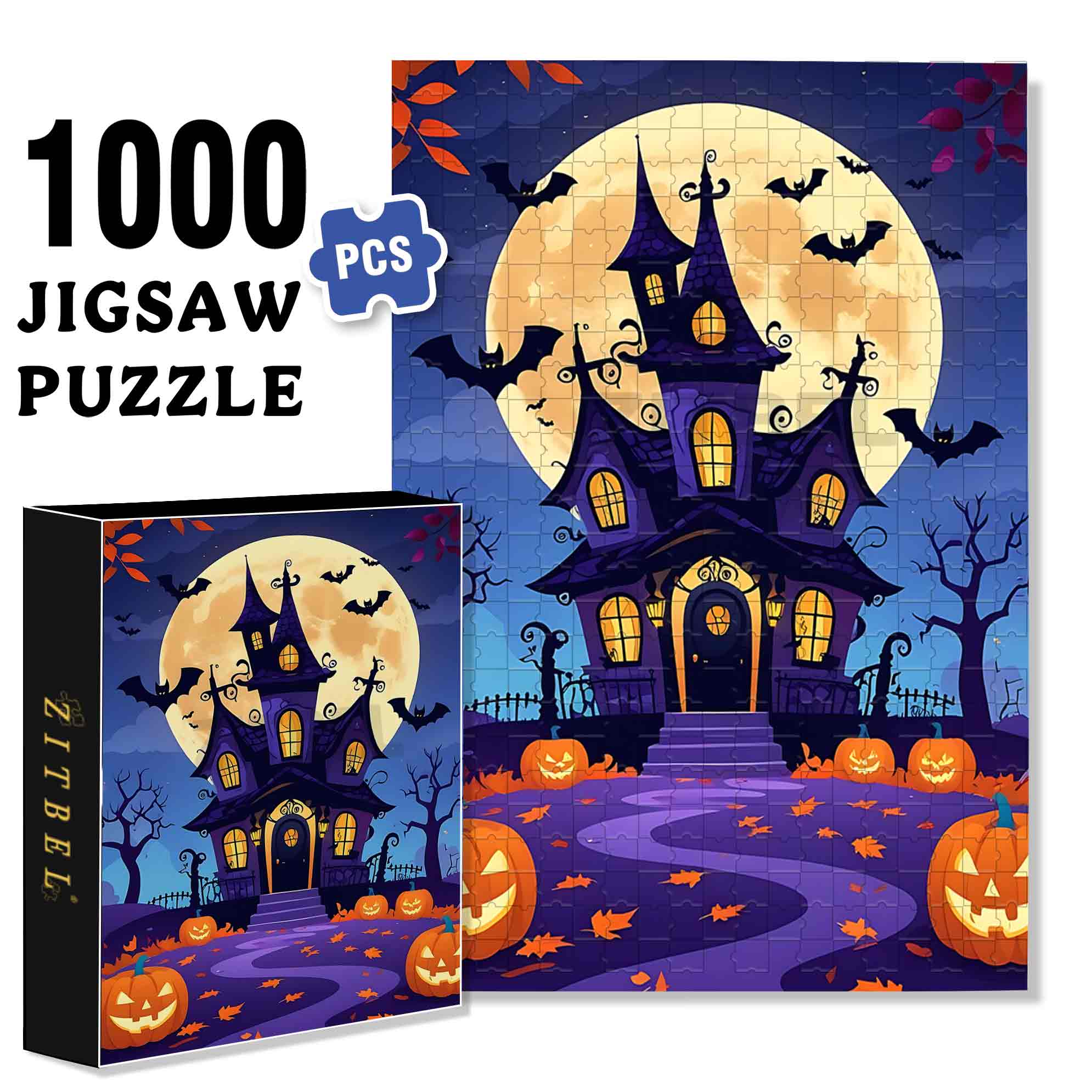 Whimsical Haunted House 500pcs/1000pcs Jigsaw Puzzle, Scratch-Resistant, Paper Material, Interactive Family Game & Brain-Boosting DIY Decor, Perfect for Halloween, Christmas & New Year Gifts, Family Puzzle Game
