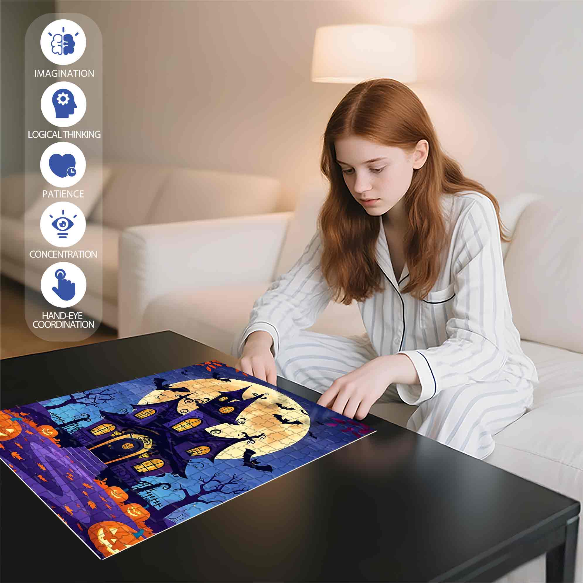 Whimsical Haunted House 500pcs/1000pcs Jigsaw Puzzle, Scratch-Resistant, Paper Material, Interactive Family Game & Brain-Boosting DIY Decor, Perfect for Halloween, Christmas & New Year Gifts, Family Puzzle Game