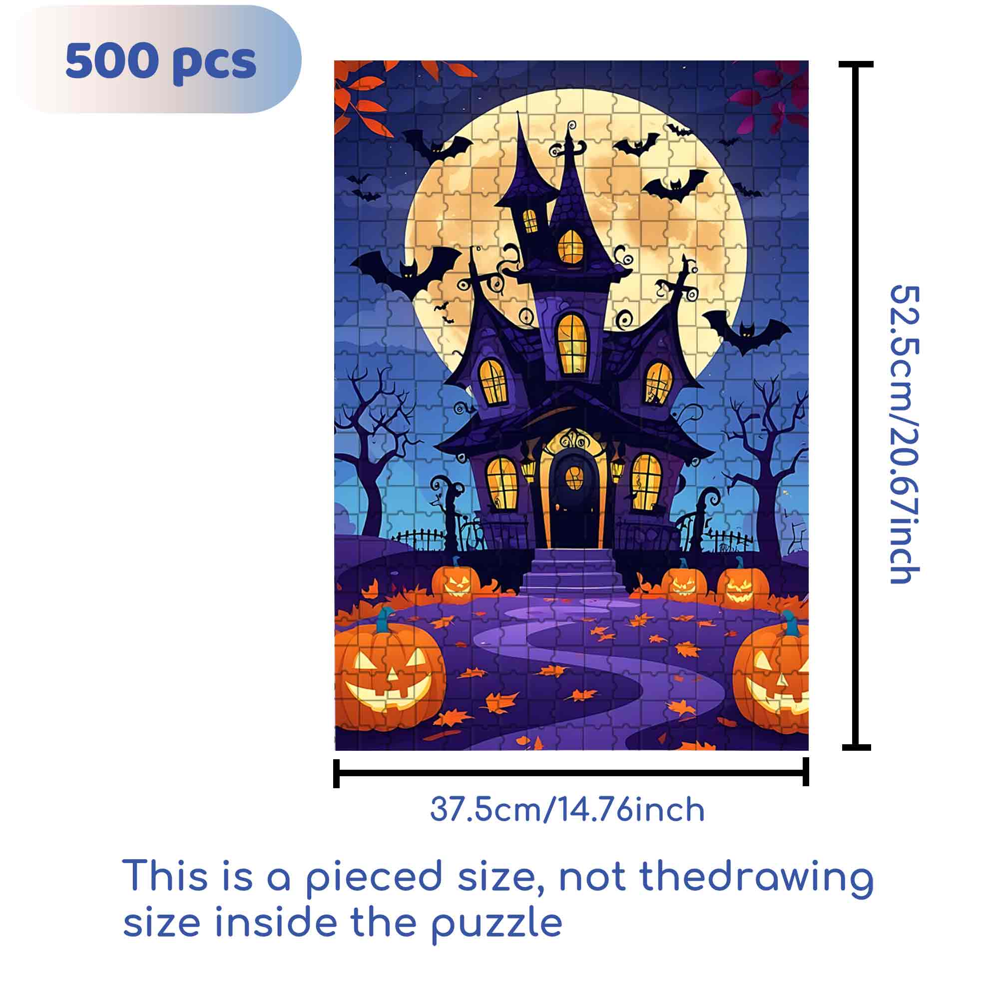 Whimsical Haunted House 500pcs/1000pcs Jigsaw Puzzle, Scratch-Resistant, Paper Material, Interactive Family Game & Brain-Boosting DIY Decor, Perfect for Halloween, Christmas & New Year Gifts, Family Puzzle Game