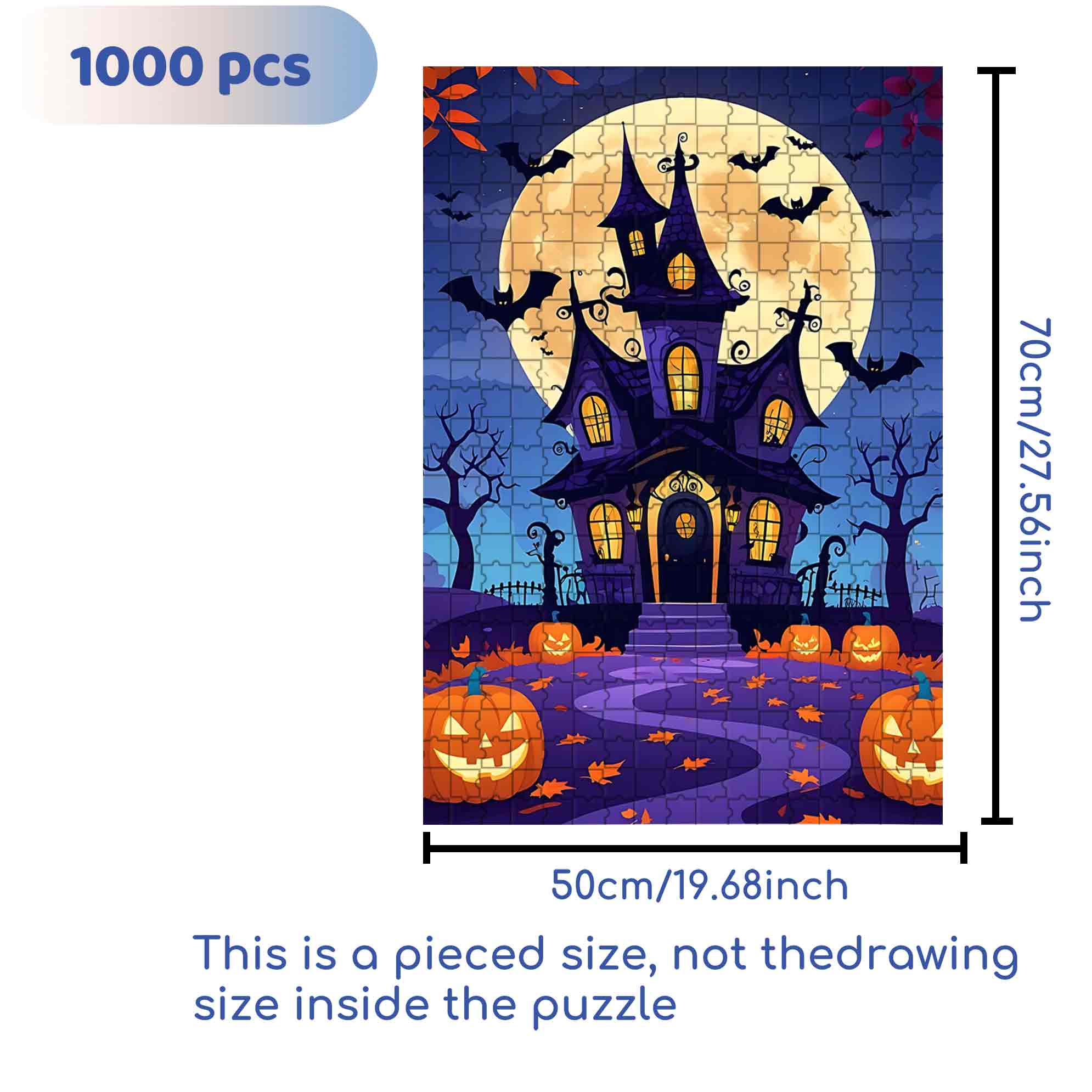 Whimsical Haunted House 500pcs/1000pcs Jigsaw Puzzle, Scratch-Resistant, Paper Material, Interactive Family Game & Brain-Boosting DIY Decor, Perfect for Halloween, Christmas & New Year Gifts, Family Puzzle Game
