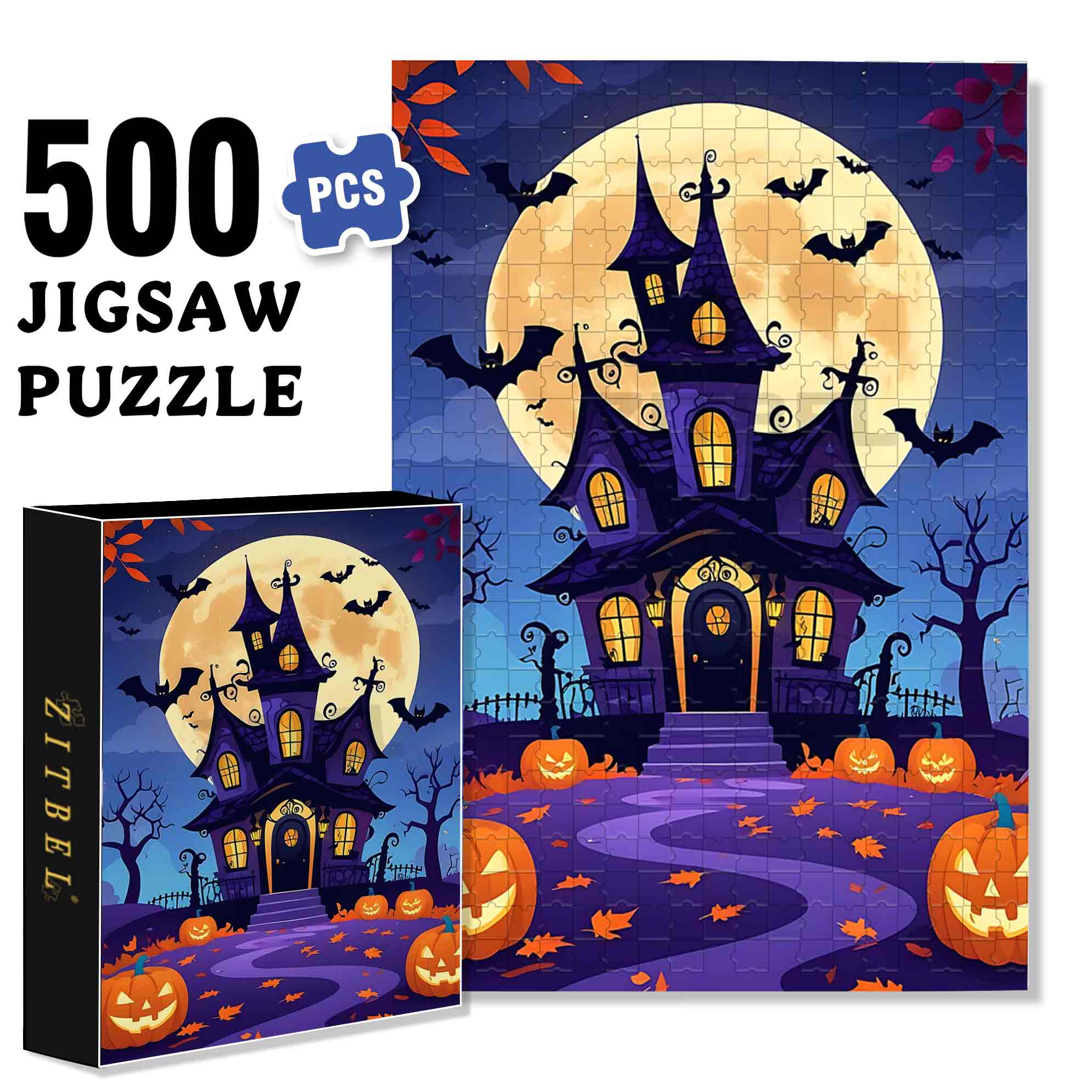 Whimsical Haunted House 500pcs/1000pcs Jigsaw Puzzle, Scratch-Resistant, Paper Material, Interactive Family Game & Brain-Boosting DIY Decor, Perfect for Halloween, Christmas & New Year Gifts, Family Puzzle Game