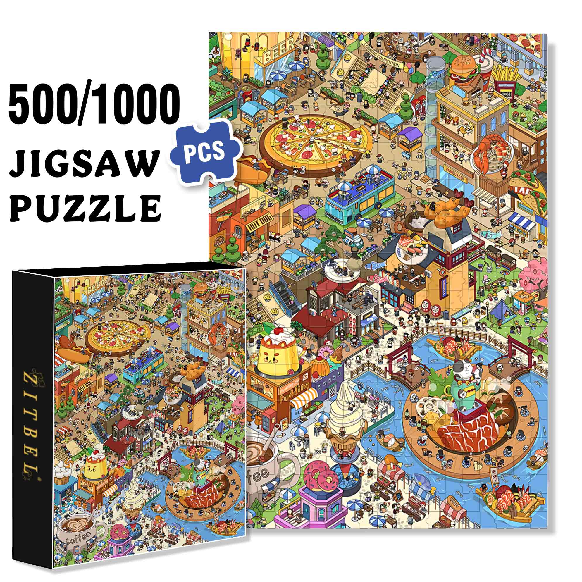Yellow 500pcs/1000pcs Jigsaw Puzzle, Scratch-Resistant, Paper Material, Interactive Family Game & Brain-Boosting DIY Decor, Perfect for Halloween, Christmas & New Year Gifts, Family Puzzle Game