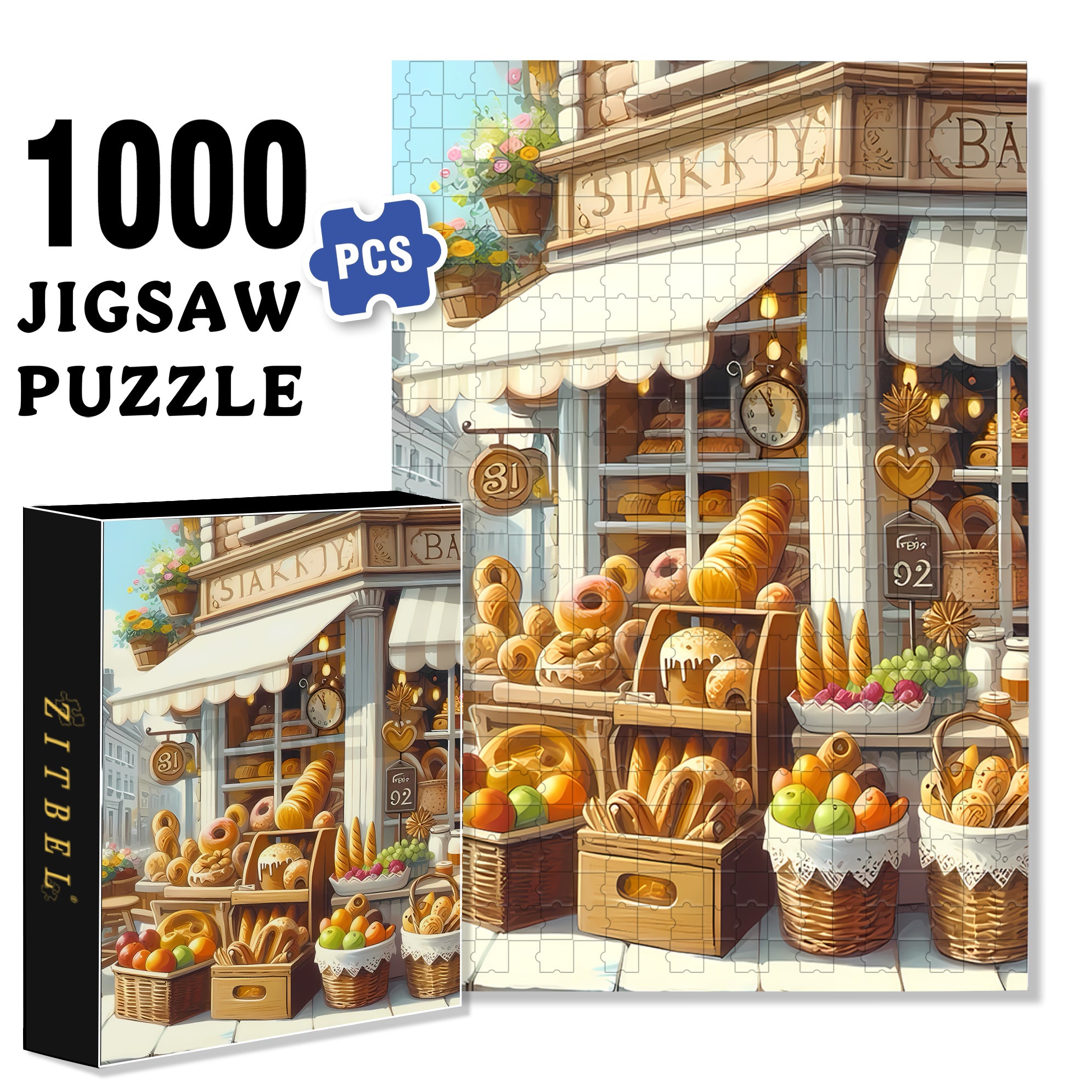 Bakery 500pcs/1000pcs Jigsaw Puzzle, Scratch-Resistant, Interactive Family Game & Brain-Boosting DIY Decor, Perfect for Halloween, Christmas & New Year Gifts, Family Puzzle Game