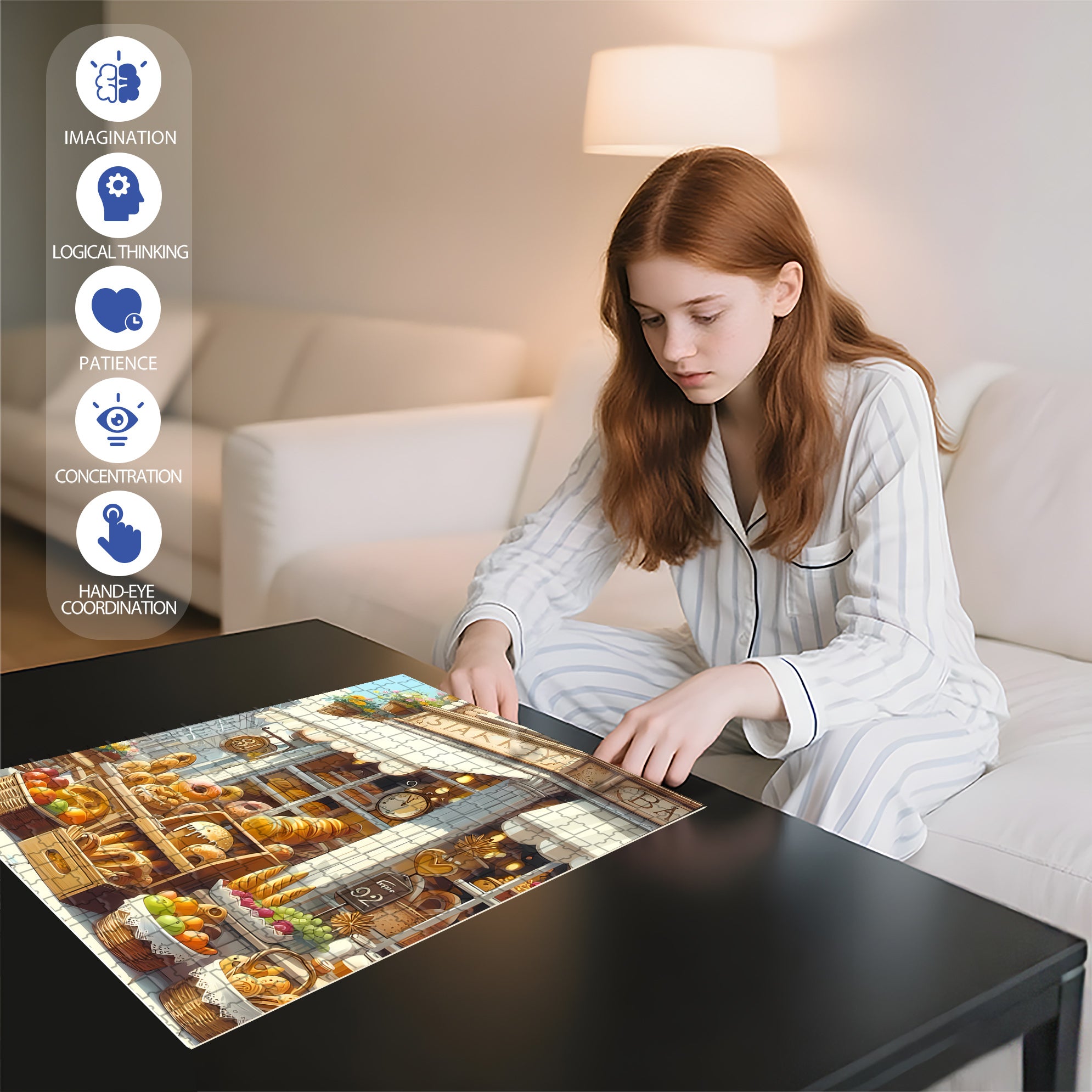 Bakery 500pcs/1000pcs Jigsaw Puzzle, Scratch-Resistant, Interactive Family Game & Brain-Boosting DIY Decor, Perfect for Halloween, Christmas & New Year Gifts, Family Puzzle Game