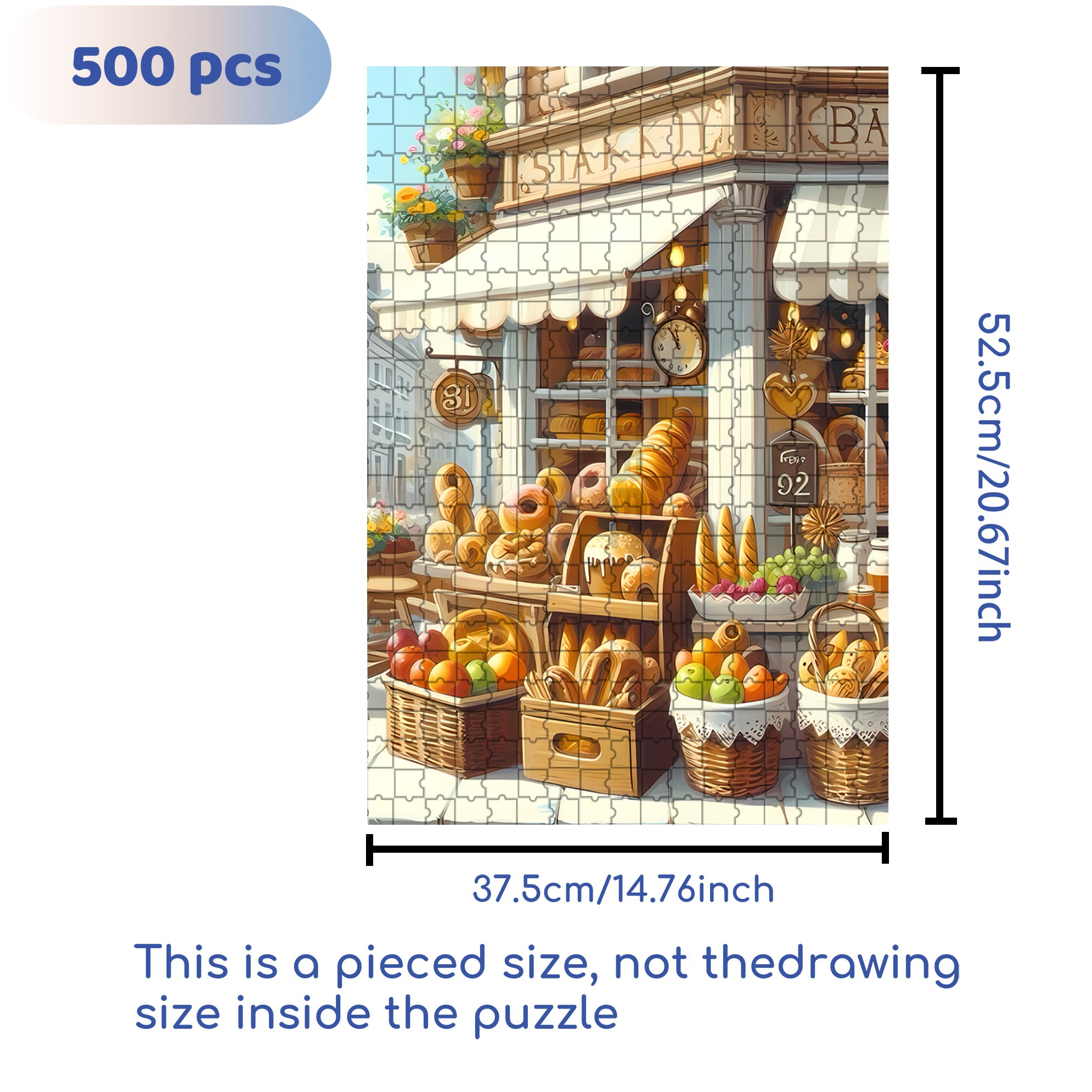 Bakery 500pcs/1000pcs Jigsaw Puzzle, Scratch-Resistant, Interactive Family Game & Brain-Boosting DIY Decor, Perfect for Halloween, Christmas & New Year Gifts, Family Puzzle Game