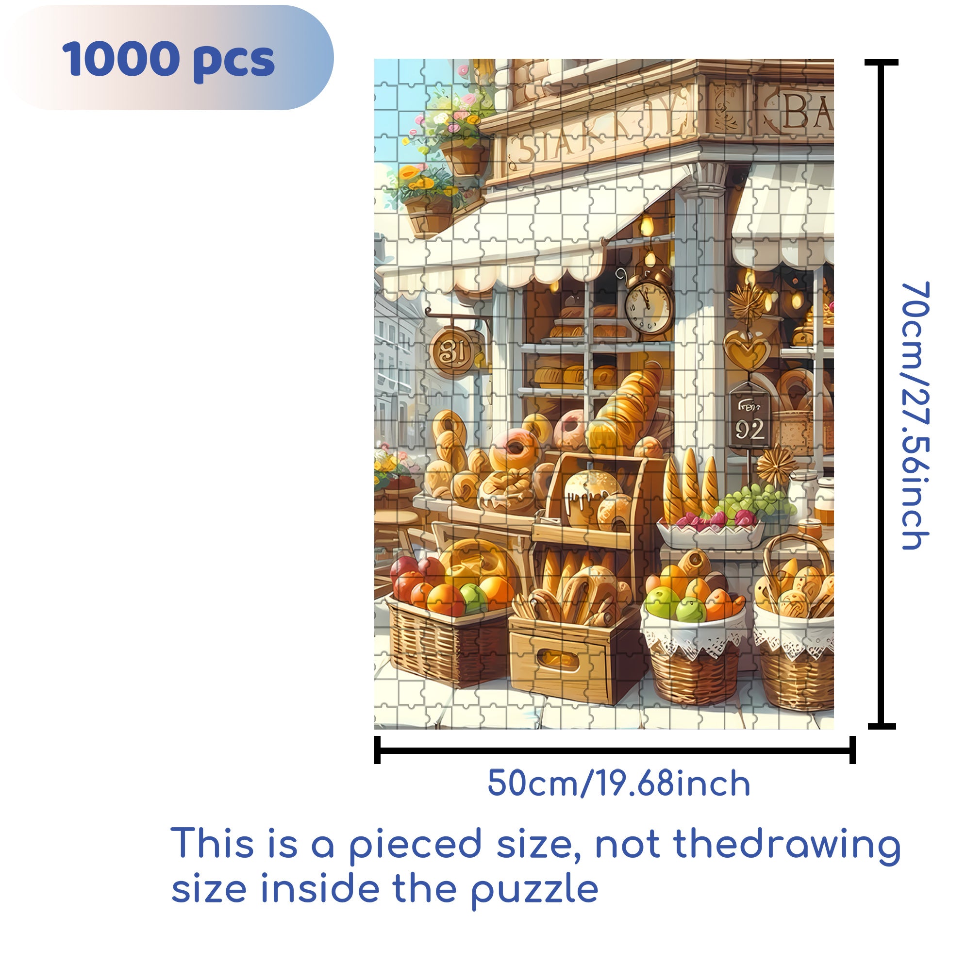 Bakery 500pcs/1000pcs Jigsaw Puzzle, Scratch-Resistant, Interactive Family Game & Brain-Boosting DIY Decor, Perfect for Halloween, Christmas & New Year Gifts, Family Puzzle Game
