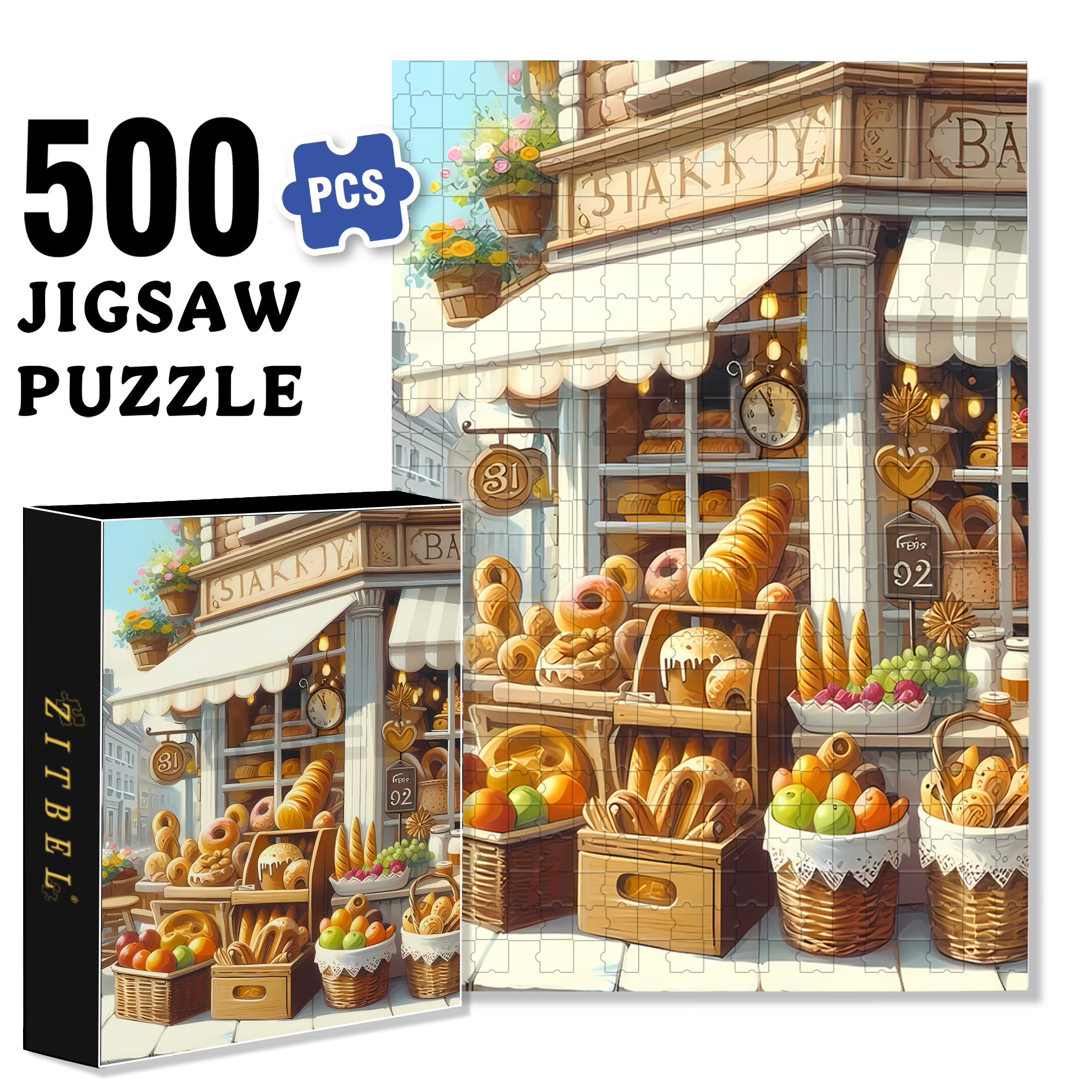 Bakery 500pcs/1000pcs Jigsaw Puzzle, Scratch-Resistant, Interactive Family Game & Brain-Boosting DIY Decor, Perfect for Halloween, Christmas & New Year Gifts, Family Puzzle Game