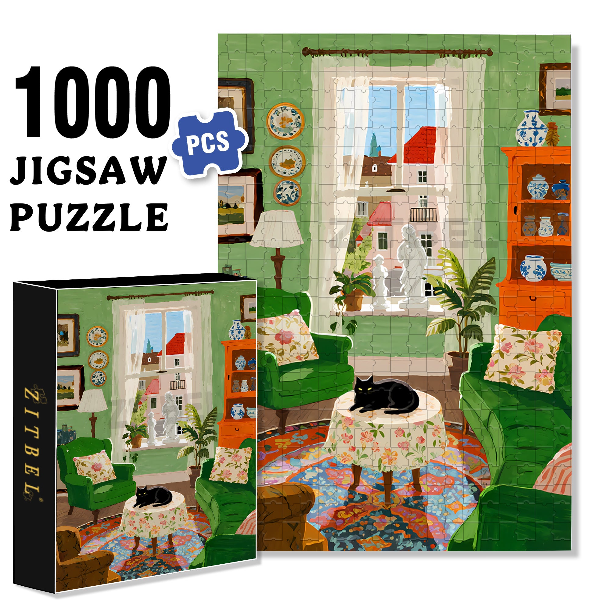Black Cat 500pcs/1000pcs Jigsaw Puzzle, Scratch-Resistant, Interactive Family Game & Brain-Boosting DIY Decor, Perfect for Halloween, Christmas & New Year Gifts, Family Puzzle Game