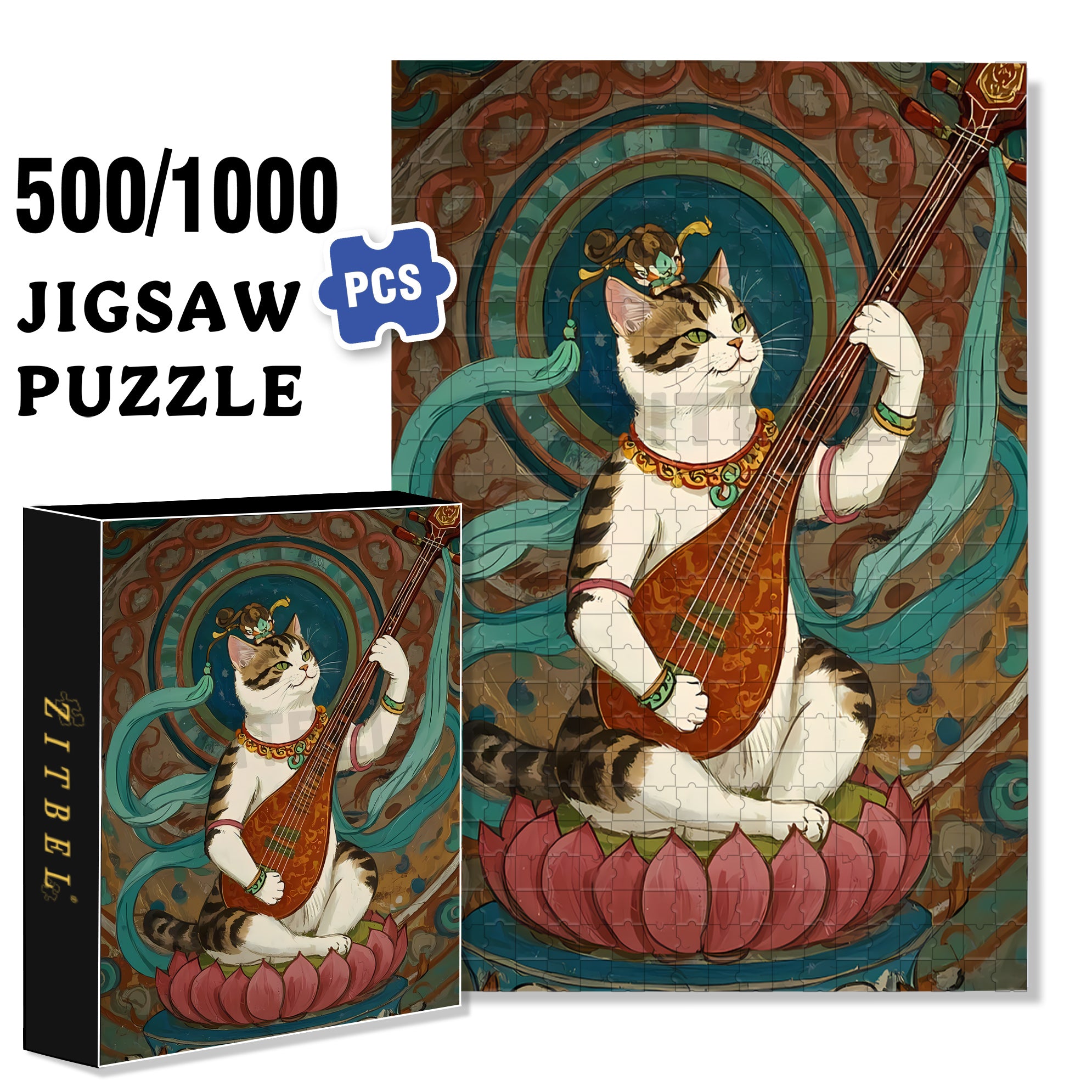 Calico Cat 500pcs/1000pcs Jigsaw Puzzle, Scratch-Resistant, Interactive Family Game & Brain-Boosting DIY Decor, Perfect for Halloween, Christmas & New Year Gifts, Family Puzzle Game