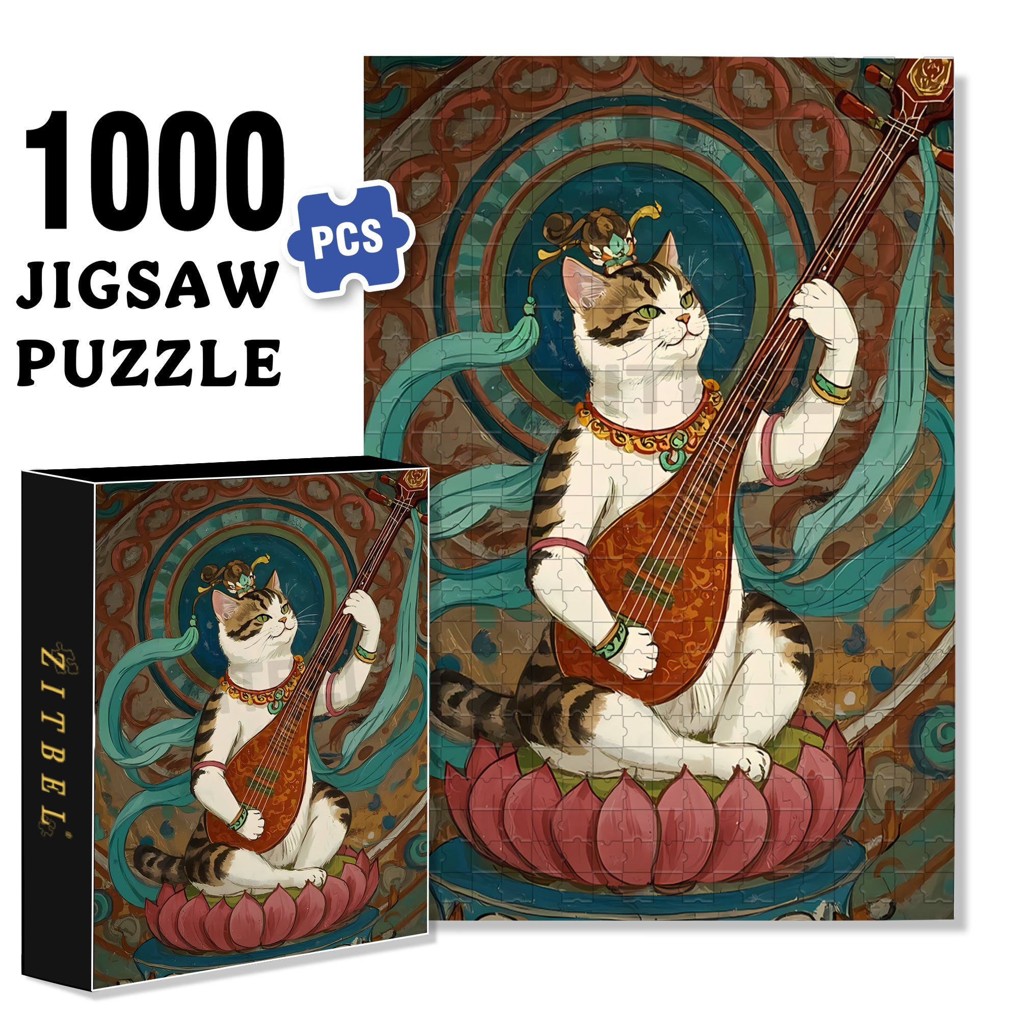 Calico Cat 500pcs/1000pcs Jigsaw Puzzle, Scratch-Resistant, Interactive Family Game & Brain-Boosting DIY Decor, Perfect for Halloween, Christmas & New Year Gifts, Family Puzzle Game