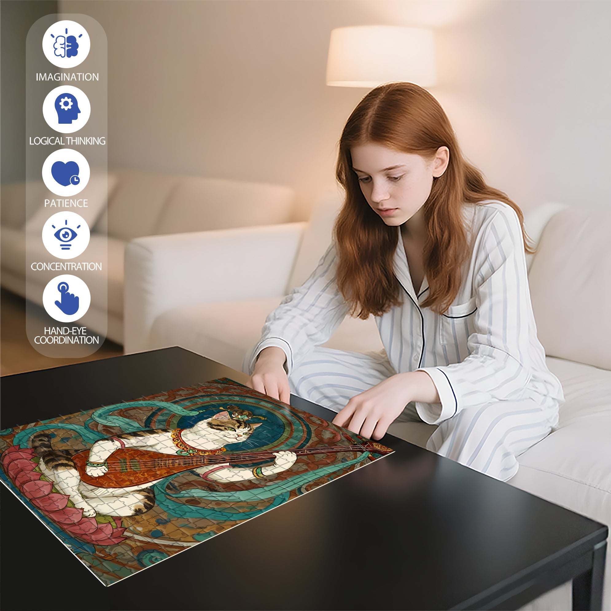 Calico Cat 500pcs/1000pcs Jigsaw Puzzle, Scratch-Resistant, Interactive Family Game & Brain-Boosting DIY Decor, Perfect for Halloween, Christmas & New Year Gifts, Family Puzzle Game