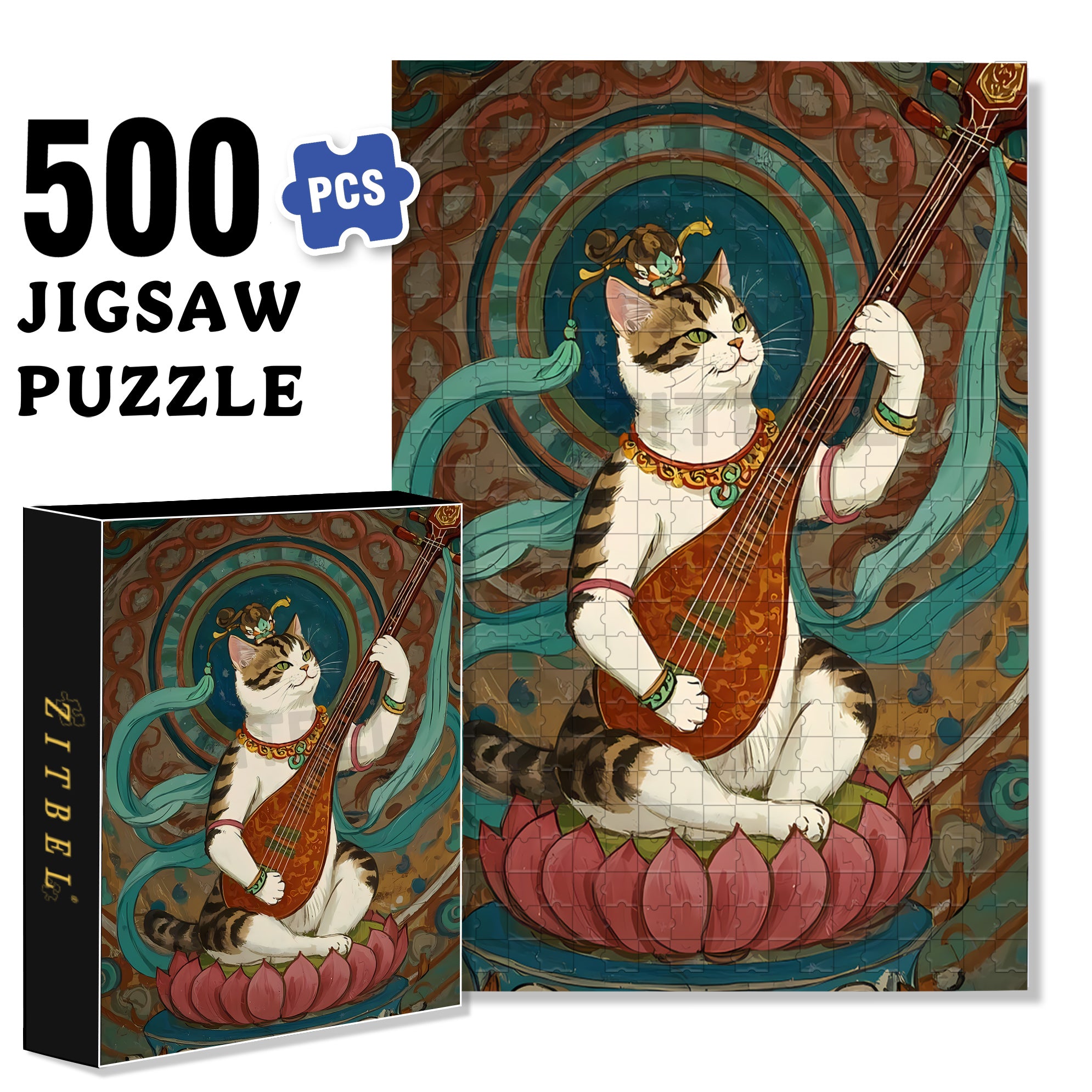 Calico Cat 500pcs/1000pcs Jigsaw Puzzle, Scratch-Resistant, Interactive Family Game & Brain-Boosting DIY Decor, Perfect for Halloween, Christmas & New Year Gifts, Family Puzzle Game