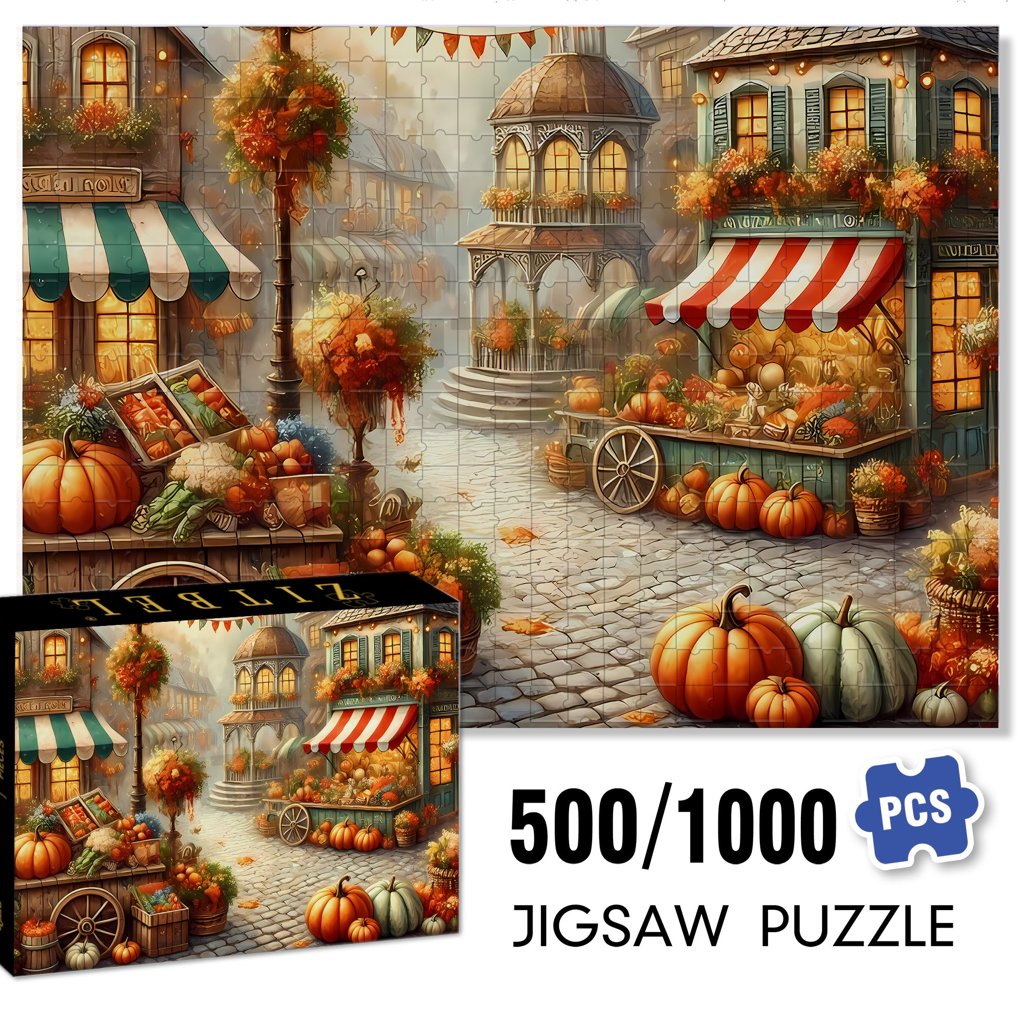 Charming Autumn  500pcs/1000pcs Jigsaw Puzzle, Scratch-Resistant, Interactive Family Game & Brain-Boosting DIY Decor, Perfect for Halloween, Christmas & New Year Gifts, Family Puzzle Game