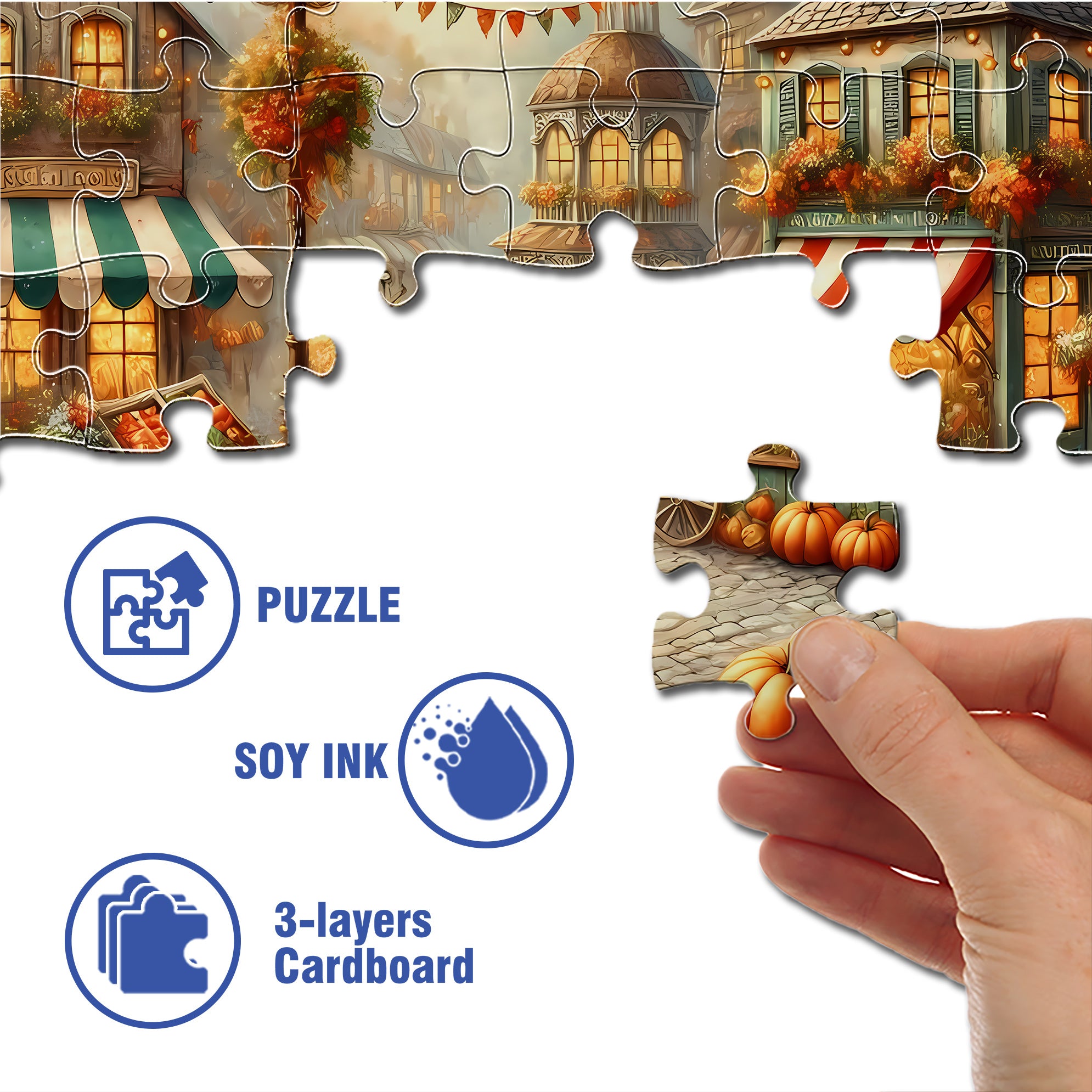 Charming Autumn  500pcs/1000pcs Jigsaw Puzzle, Scratch-Resistant, Interactive Family Game & Brain-Boosting DIY Decor, Perfect for Halloween, Christmas & New Year Gifts, Family Puzzle Game