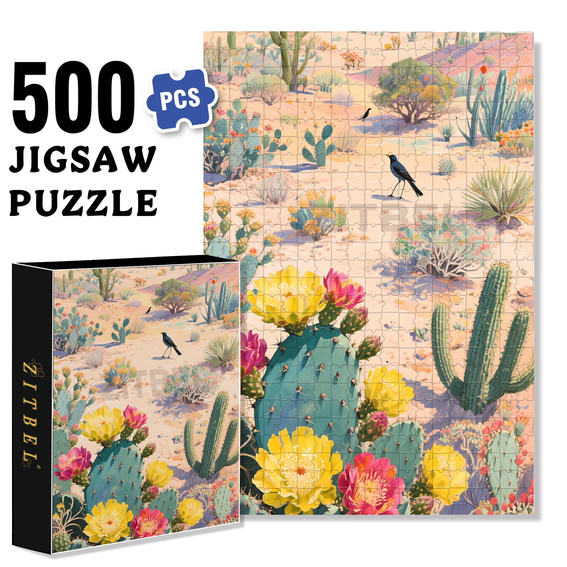 Desert 500pcs/1000pcs Jigsaw Puzzle, Scratch-Resistant, Interactive Family Game & Brain-Boosting DIY Decor, Perfect for Halloween, Christmas & New Year Gifts, Family Puzzle Game