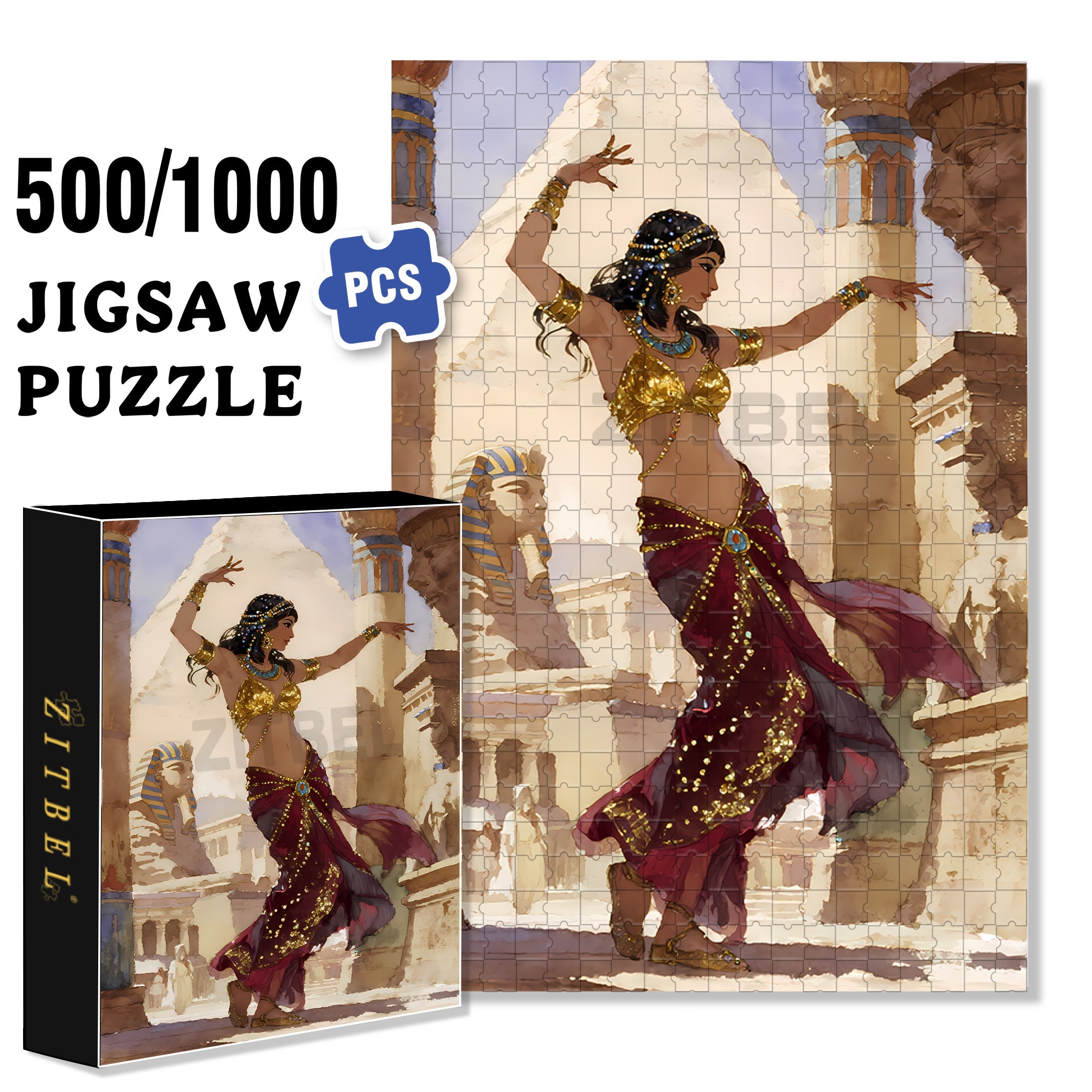 Egyptian Beauty 500pcs/1000pcs Jigsaw Puzzle, Scratch-Resistant, Interactive Family Game & Brain-Boosting DIY Decor, Perfect for Halloween, Christmas & New Year Gifts, Family Puzzle Game