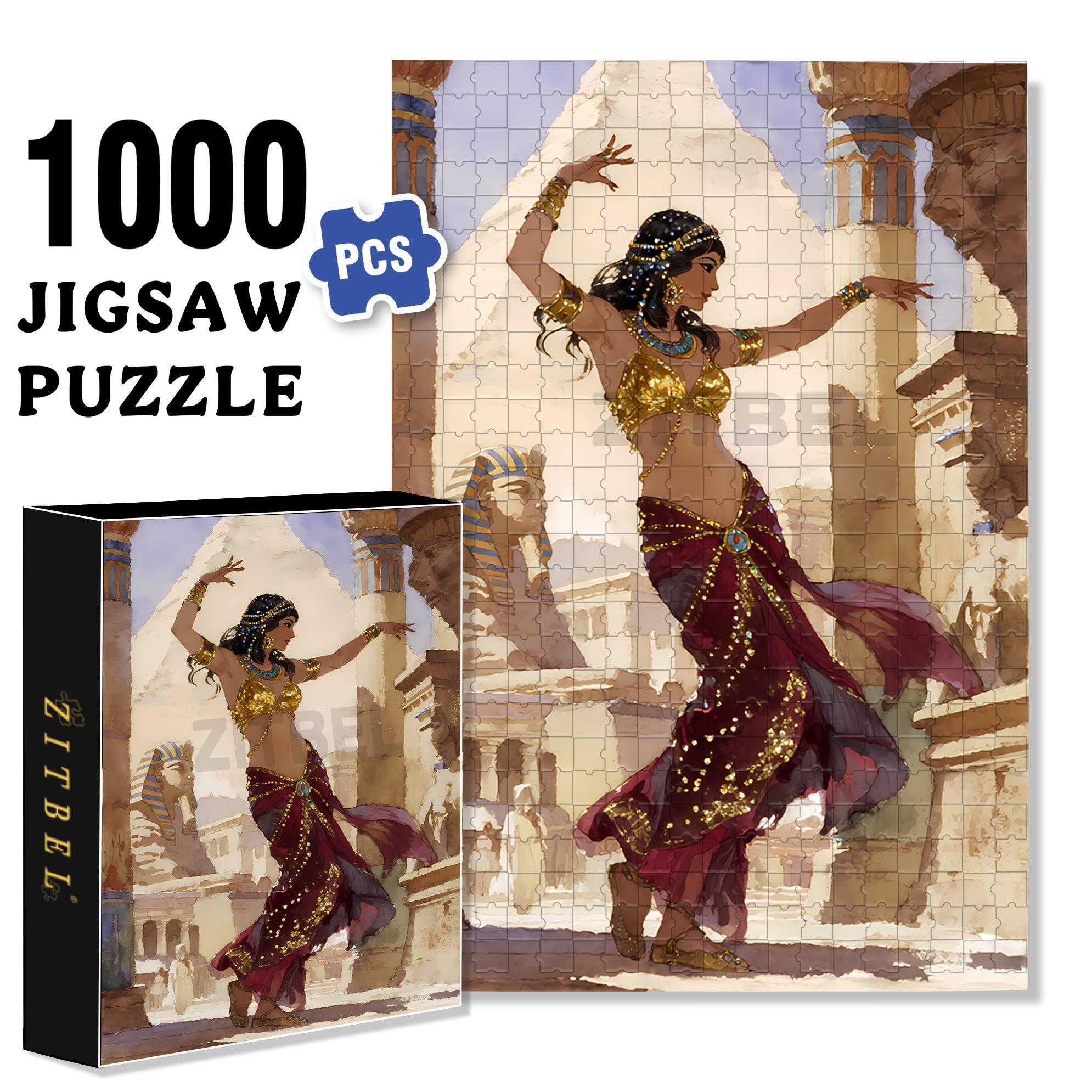 Egyptian Beauty 500pcs/1000pcs Jigsaw Puzzle, Scratch-Resistant, Interactive Family Game & Brain-Boosting DIY Decor, Perfect for Halloween, Christmas & New Year Gifts, Family Puzzle Game