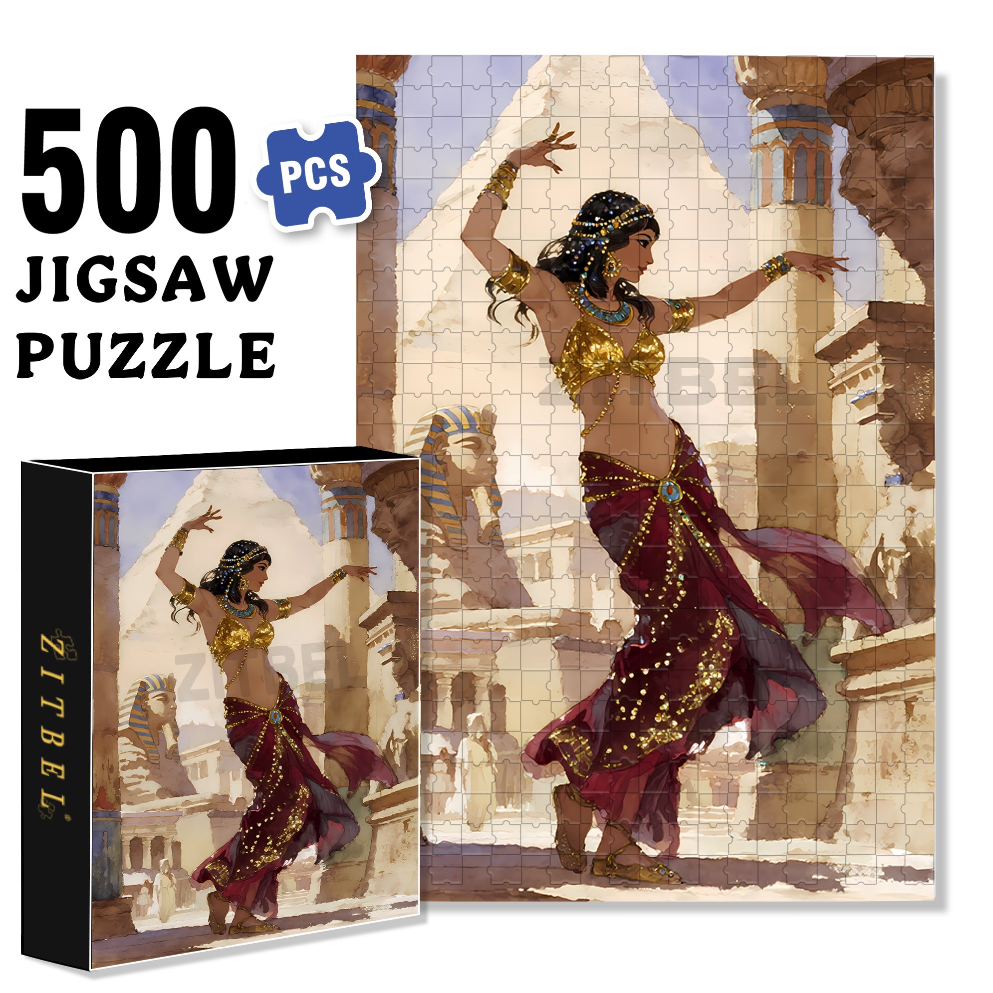 Egyptian Beauty 500pcs/1000pcs Jigsaw Puzzle, Scratch-Resistant, Interactive Family Game & Brain-Boosting DIY Decor, Perfect for Halloween, Christmas & New Year Gifts, Family Puzzle Game