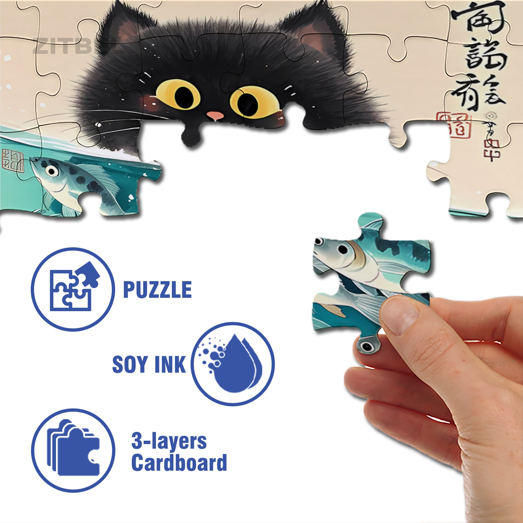 Fish & Cat 500pcs/1000pcs Jigsaw Puzzle, Scratch-Resistant, Interactive Family Game & Brain-Boosting DIY Decor, Perfect for Halloween, Christmas & New Year Gifts, Family Puzzle Game