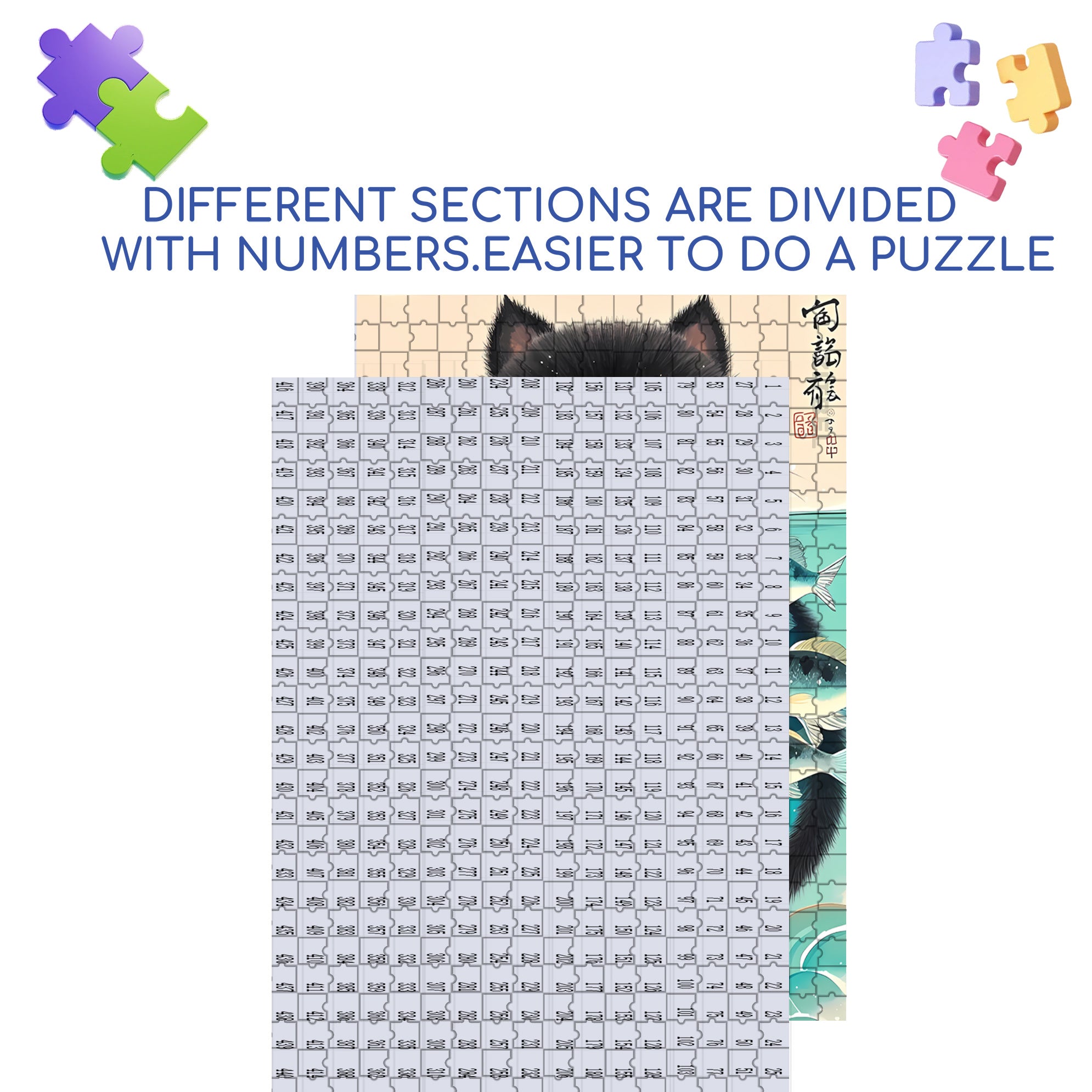 Fish & Cat 500pcs/1000pcs Jigsaw Puzzle, Scratch-Resistant, Interactive Family Game & Brain-Boosting DIY Decor, Perfect for Halloween, Christmas & New Year Gifts, Family Puzzle Game
