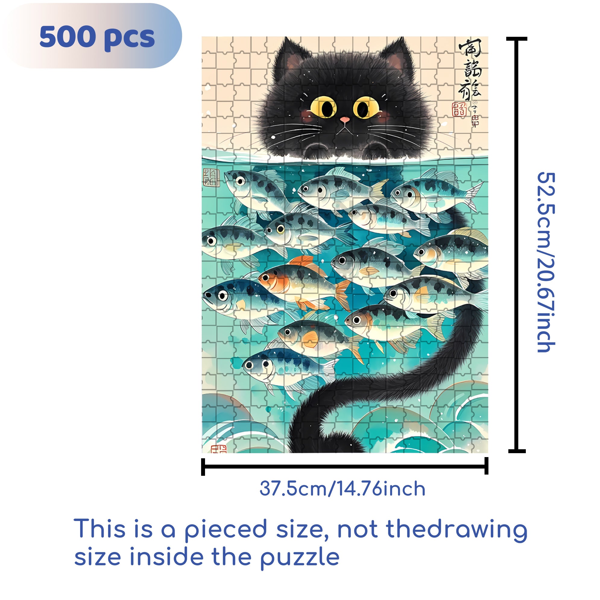 Fish & Cat 500pcs/1000pcs Jigsaw Puzzle, Scratch-Resistant, Interactive Family Game & Brain-Boosting DIY Decor, Perfect for Halloween, Christmas & New Year Gifts, Family Puzzle Game