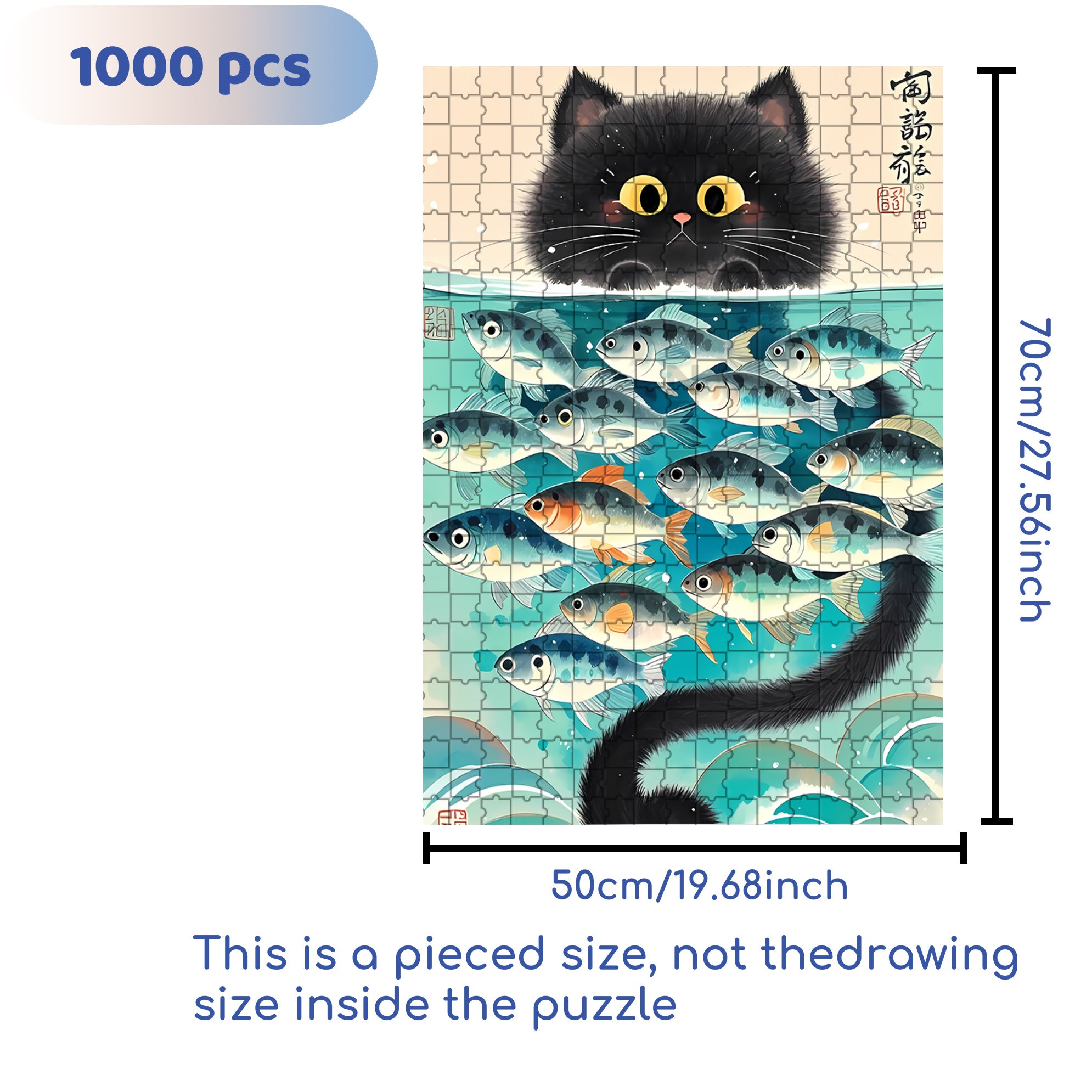 Fish & Cat 500pcs/1000pcs Jigsaw Puzzle, Scratch-Resistant, Interactive Family Game & Brain-Boosting DIY Decor, Perfect for Halloween, Christmas & New Year Gifts, Family Puzzle Game