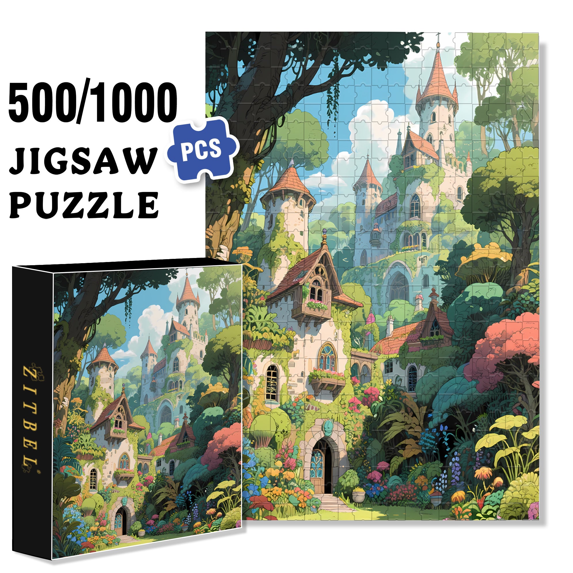 Forest Castle 500pcs/1000pcs Jigsaw Puzzle, Scratch-Resistant, Interactive Family Game & Brain-Boosting DIY Decor, Perfect for Halloween, Christmas & New Year Gifts, Family Puzzle Game