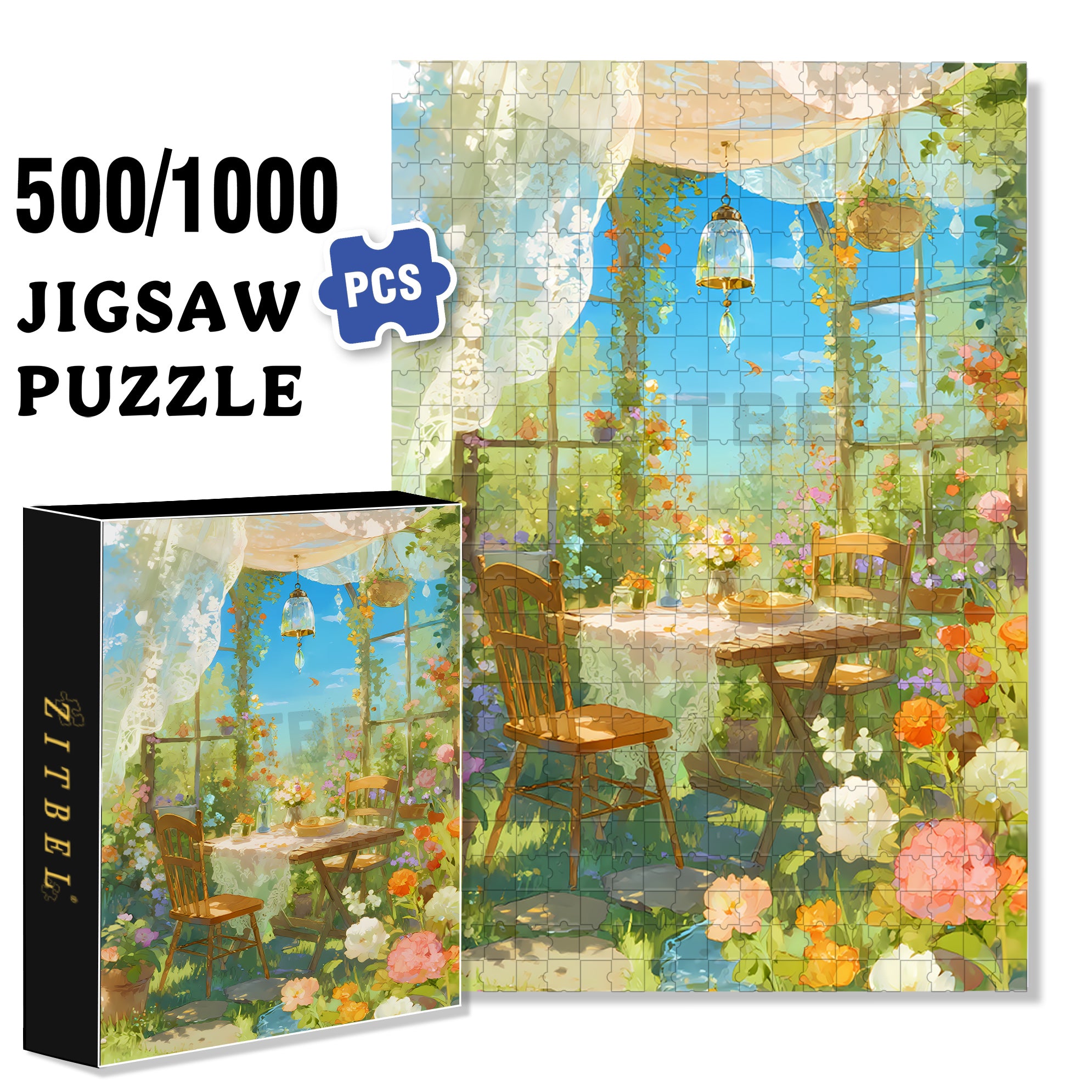 Garden Restaurant 500pcs/1000pcs Jigsaw Puzzle, Scratch-Resistant, Interactive Family Game & Brain-Boosting DIY Decor, Perfect for Halloween, Christmas & New Year Gifts, Family Puzzle Game