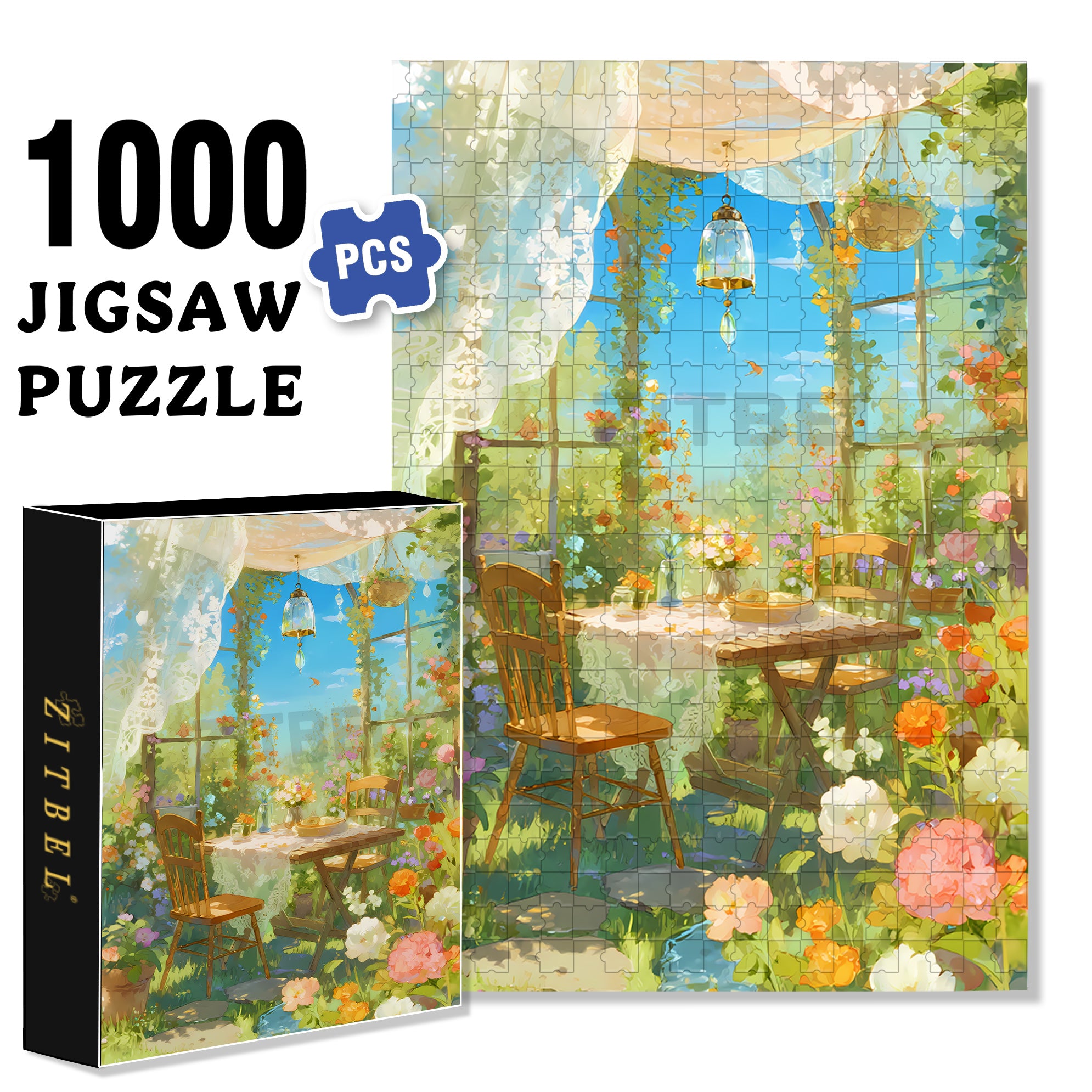 Garden Restaurant 500pcs/1000pcs Jigsaw Puzzle, Scratch-Resistant, Interactive Family Game & Brain-Boosting DIY Decor, Perfect for Halloween, Christmas & New Year Gifts, Family Puzzle Game