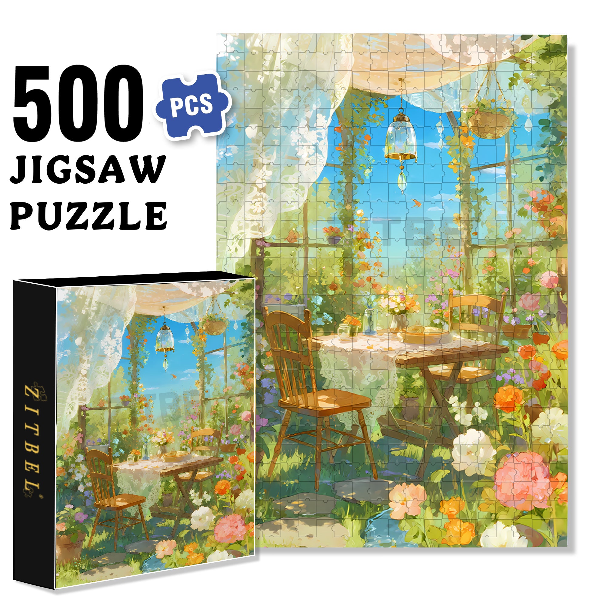 Garden Restaurant 500pcs/1000pcs Jigsaw Puzzle, Scratch-Resistant, Interactive Family Game & Brain-Boosting DIY Decor, Perfect for Halloween, Christmas & New Year Gifts, Family Puzzle Game