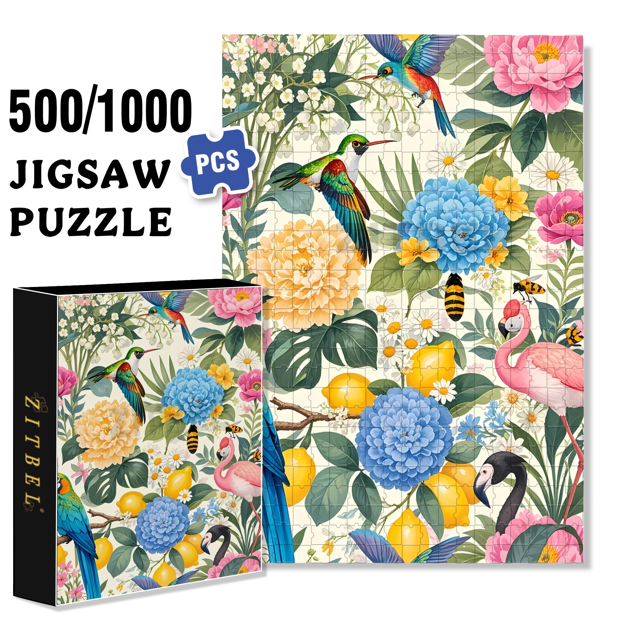 Hummingbird 500pcs/1000pcs Jigsaw Puzzle, Scratch-Resistant, Interactive Family Game & Brain-Boosting DIY Decor, Perfect for Halloween, Christmas & New Year Gifts, Family Puzzle Game