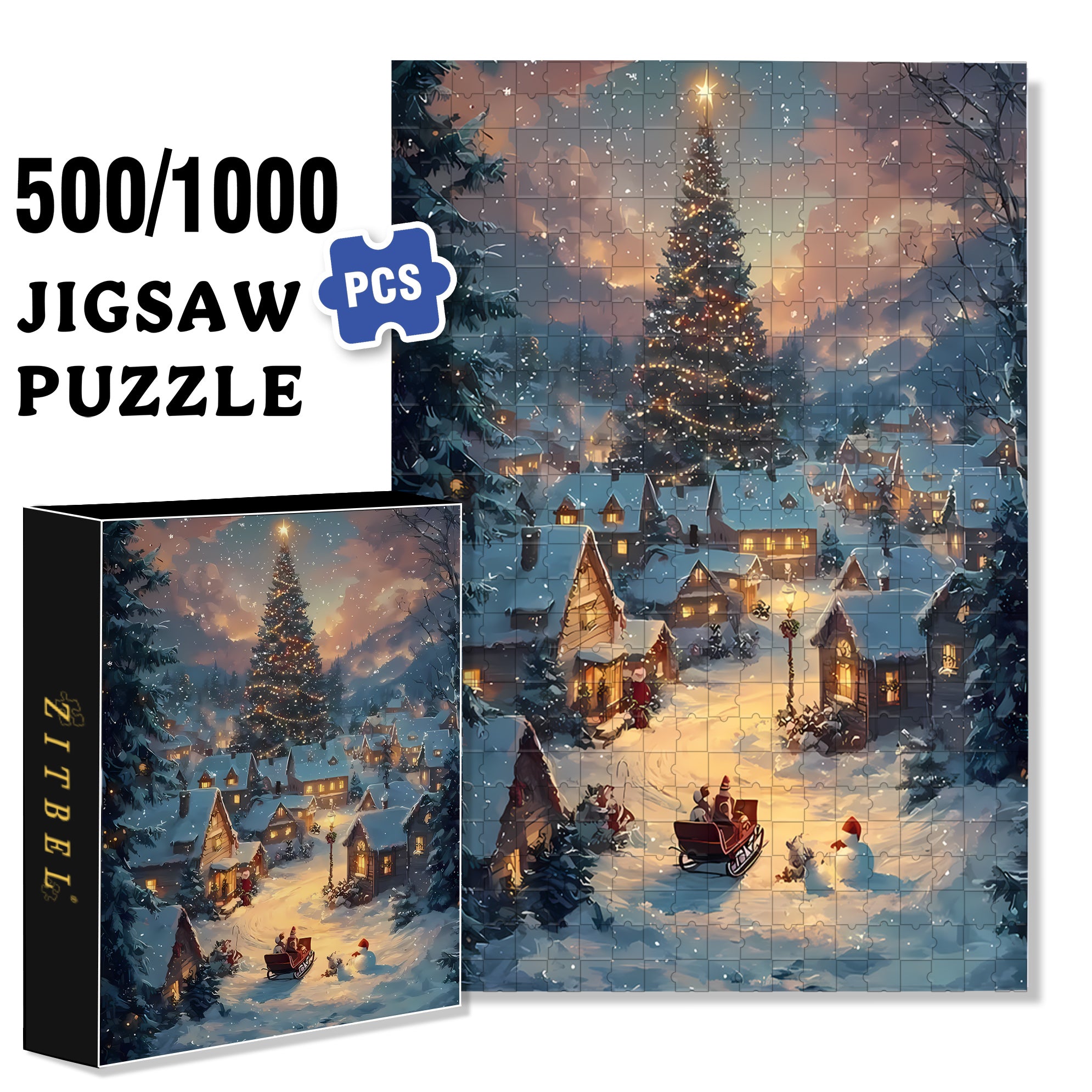 Merry Christmas  500pcs/1000pcs Jigsaw Puzzle, Scratch-Resistant, Interactive Family Game & Brain-Boosting DIY Decor, Perfect for Halloween, Christmas & New Year Gifts, Family Puzzle Game