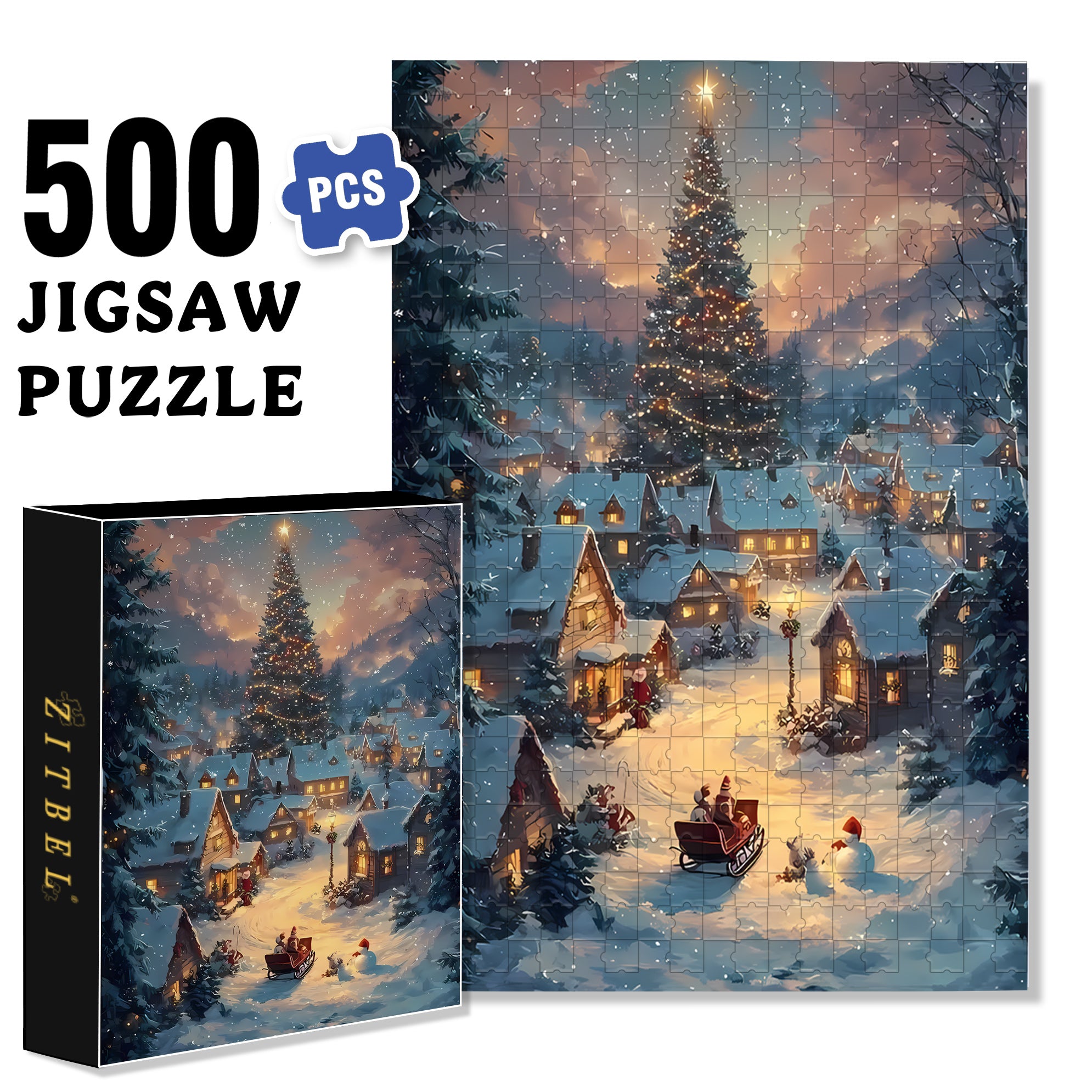 Merry Christmas  500pcs/1000pcs Jigsaw Puzzle, Scratch-Resistant, Interactive Family Game & Brain-Boosting DIY Decor, Perfect for Halloween, Christmas & New Year Gifts, Family Puzzle Game