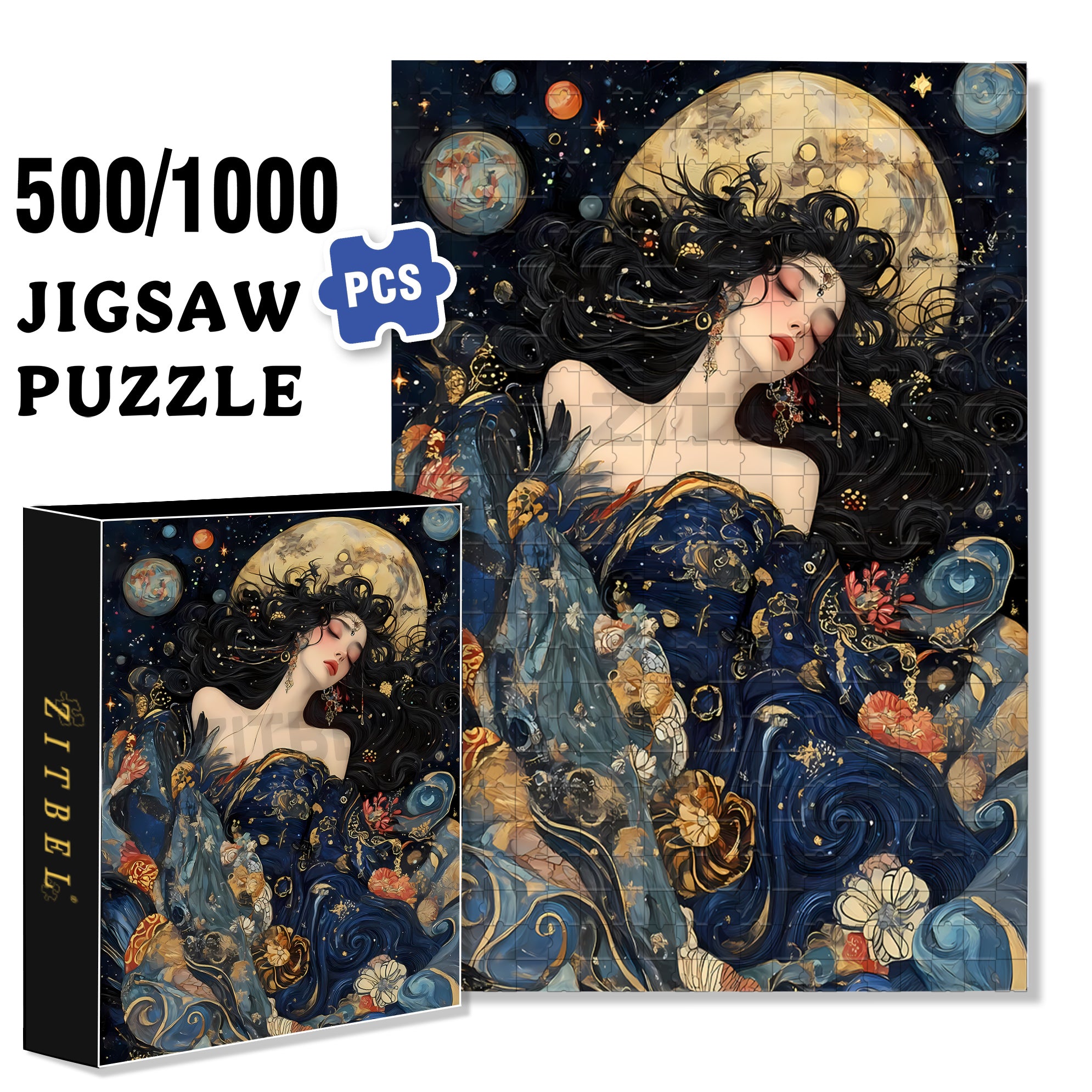 Moon Girl 500pcs/1000pcs Jigsaw Puzzle, Scratch-Resistant, Interactive Family Game & Brain-Boosting DIY Decor, Perfect for Halloween, Christmas & New Year Gifts, Family Puzzle Game