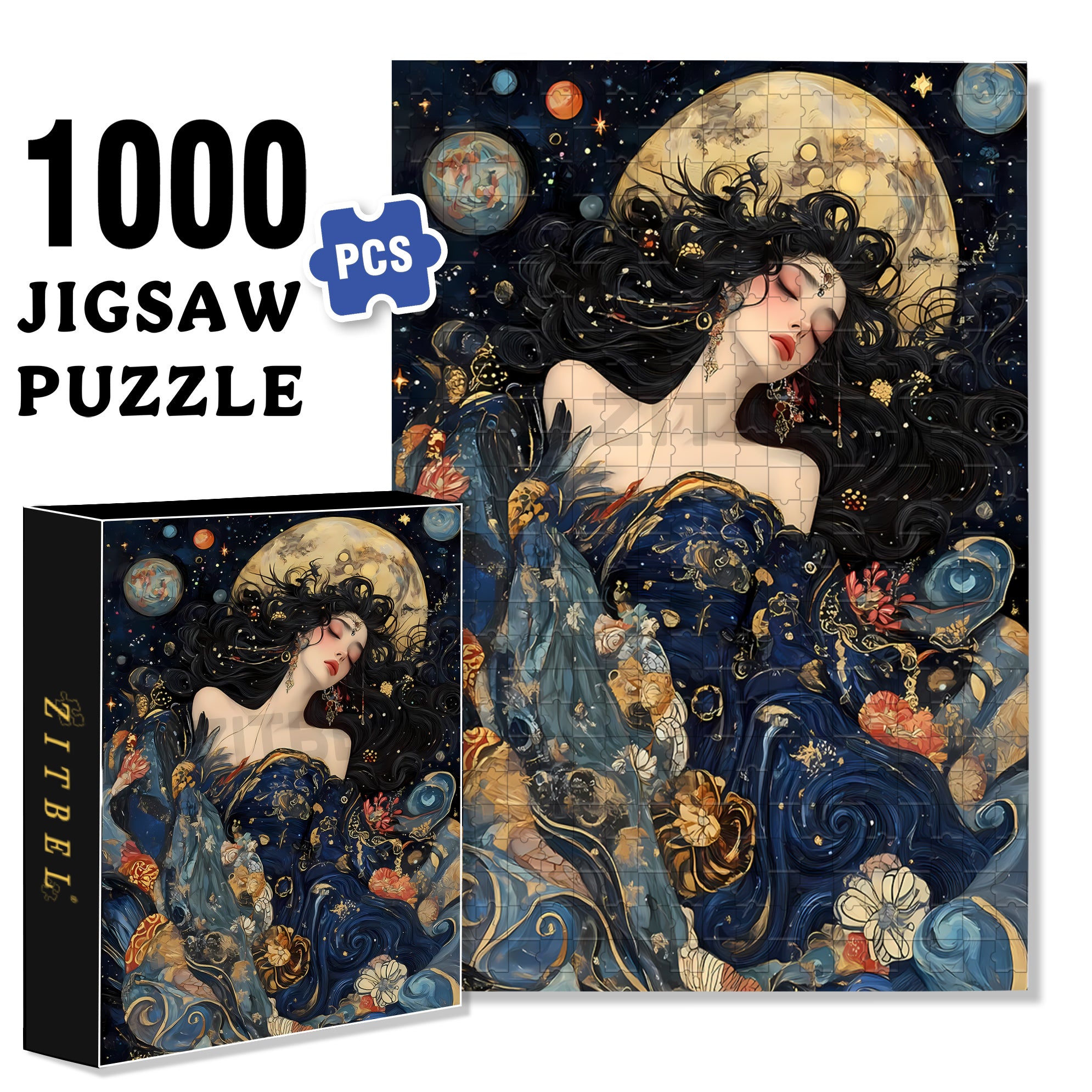 Moon Girl 500pcs/1000pcs Jigsaw Puzzle, Scratch-Resistant, Interactive Family Game & Brain-Boosting DIY Decor, Perfect for Halloween, Christmas & New Year Gifts, Family Puzzle Game