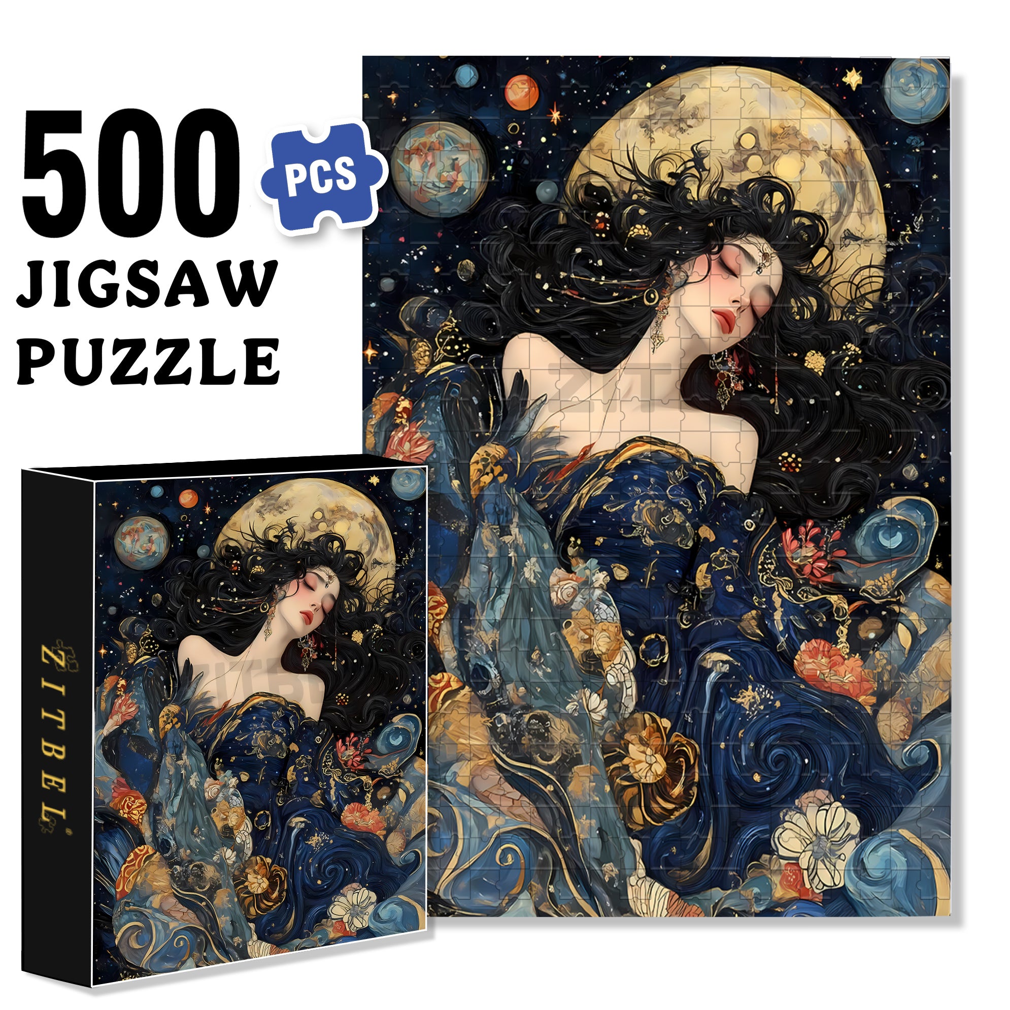 Moon Girl 500pcs/1000pcs Jigsaw Puzzle, Scratch-Resistant, Interactive Family Game & Brain-Boosting DIY Decor, Perfect for Halloween, Christmas & New Year Gifts, Family Puzzle Game