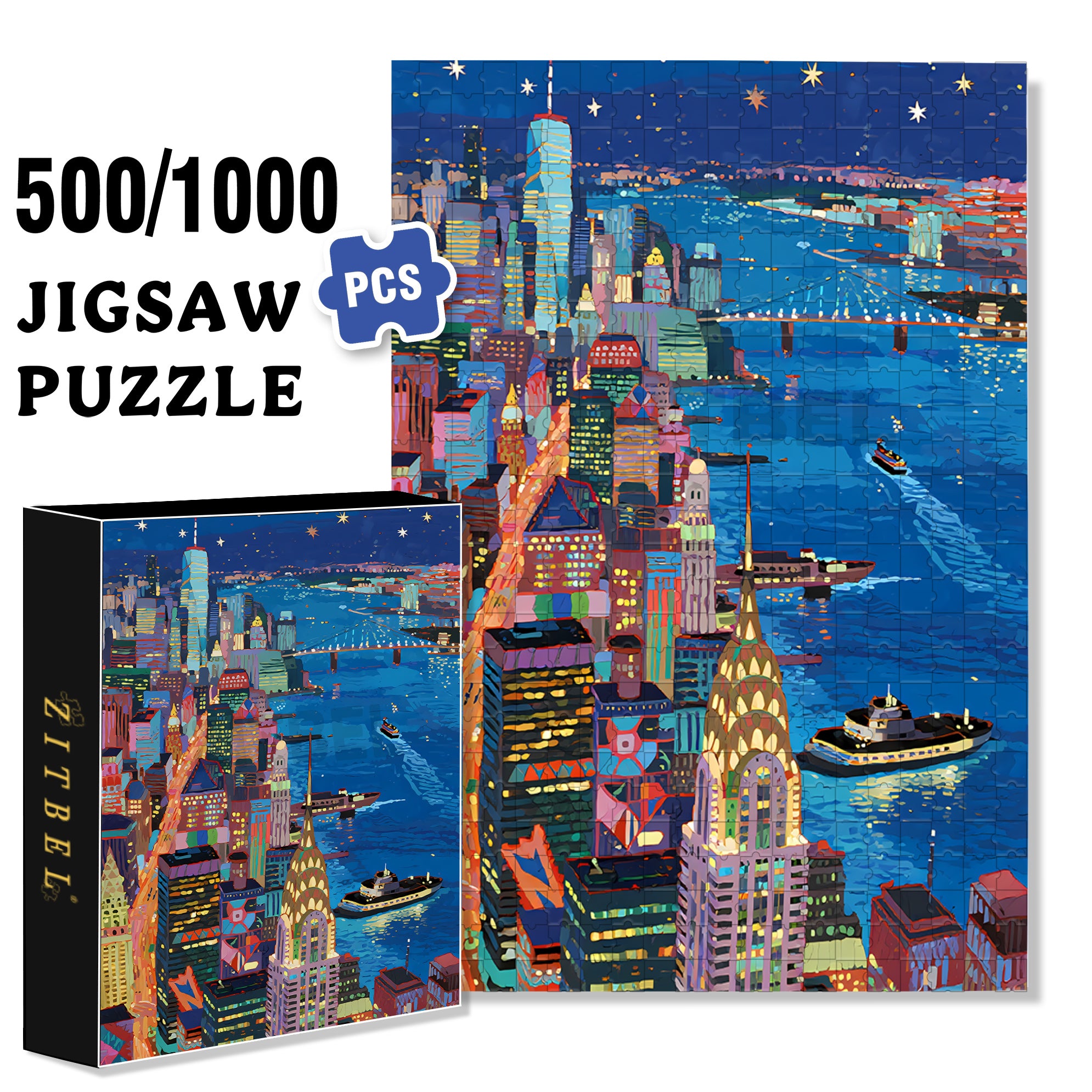 Night View 500pcs/1000pcs Jigsaw Puzzle, Scratch-Resistant, Interactive Family Game & Brain-Boosting DIY Decor, Perfect for Halloween, Christmas & New Year Gifts, Family Puzzle Game