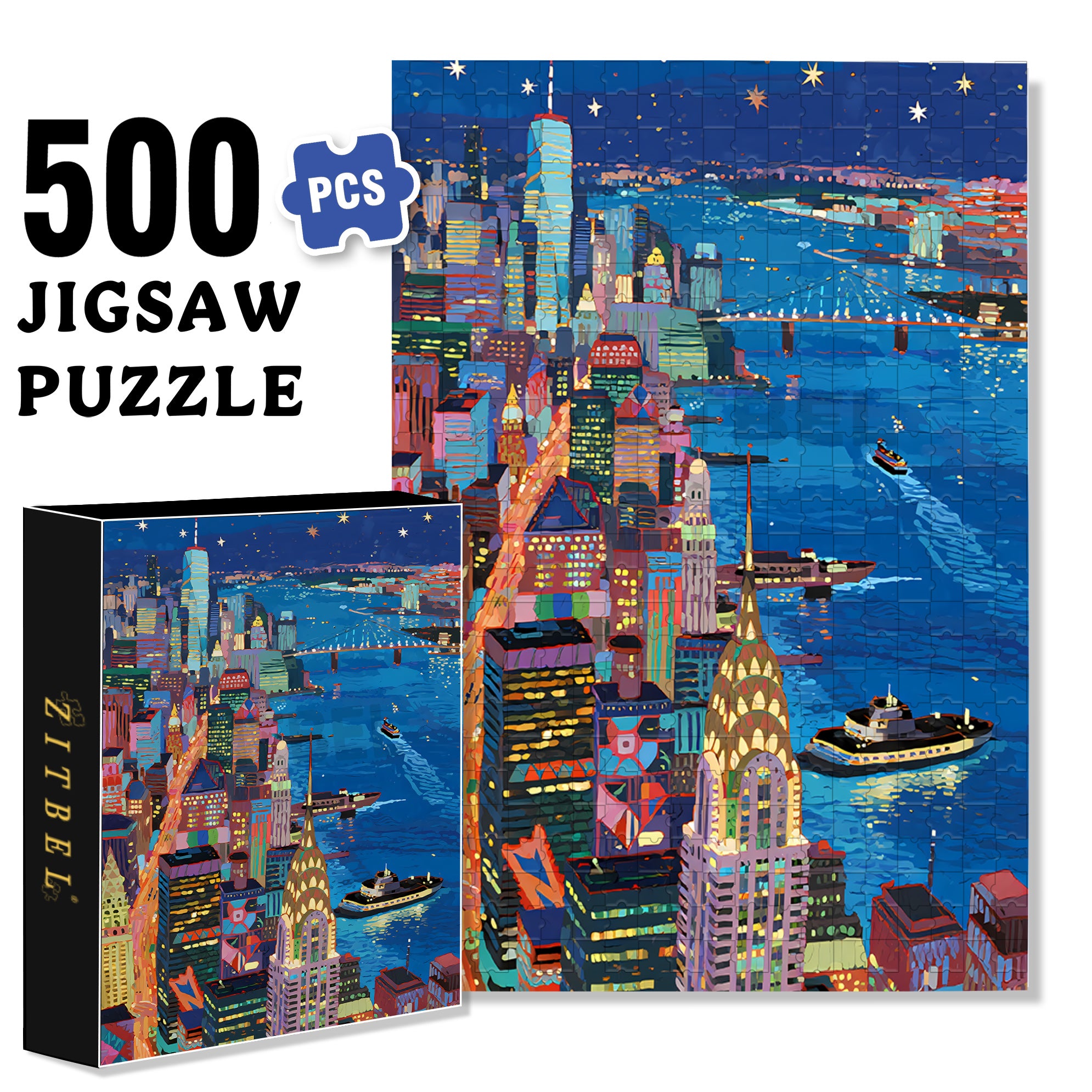 Night View 500pcs/1000pcs Jigsaw Puzzle, Scratch-Resistant, Interactive Family Game & Brain-Boosting DIY Decor, Perfect for Halloween, Christmas & New Year Gifts, Family Puzzle Game