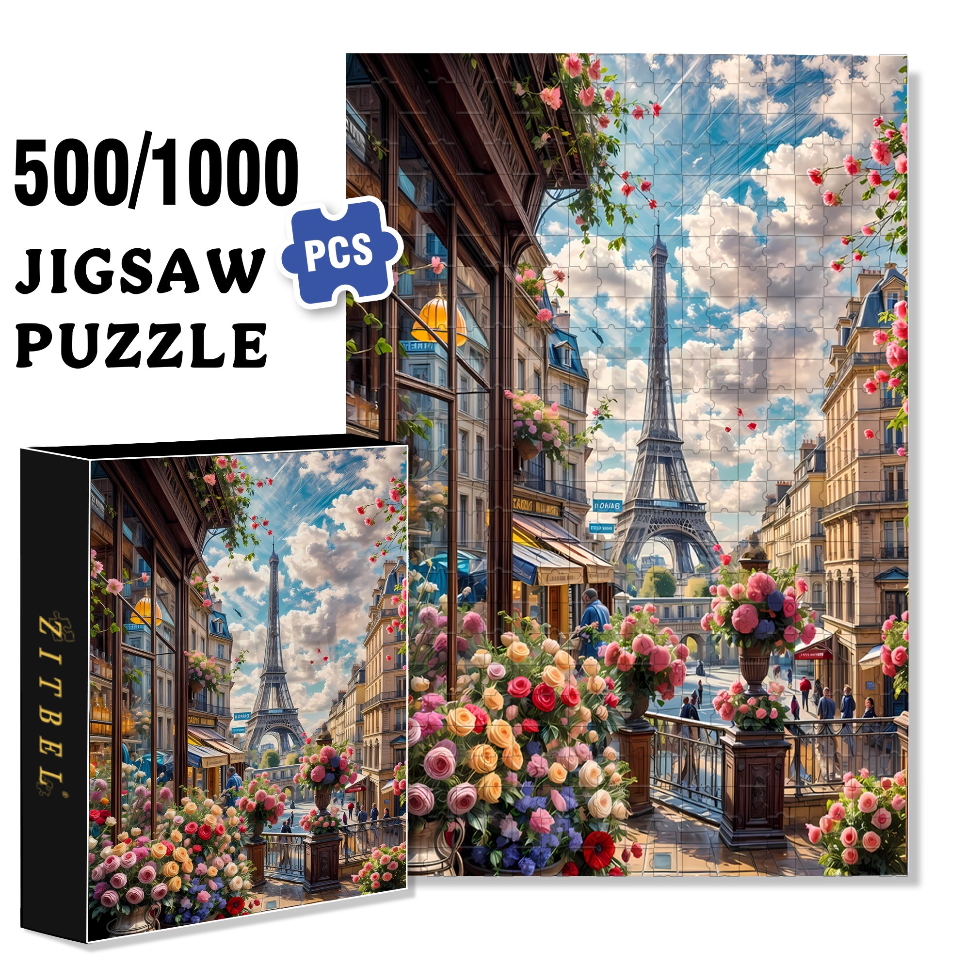 Paris  500pcs/1000pcs Jigsaw Puzzle, Scratch-Resistant, Interactive Family Game & Brain-Boosting DIY Decor, Perfect for Halloween, Christmas & New Year Gifts, Family Puzzle Game