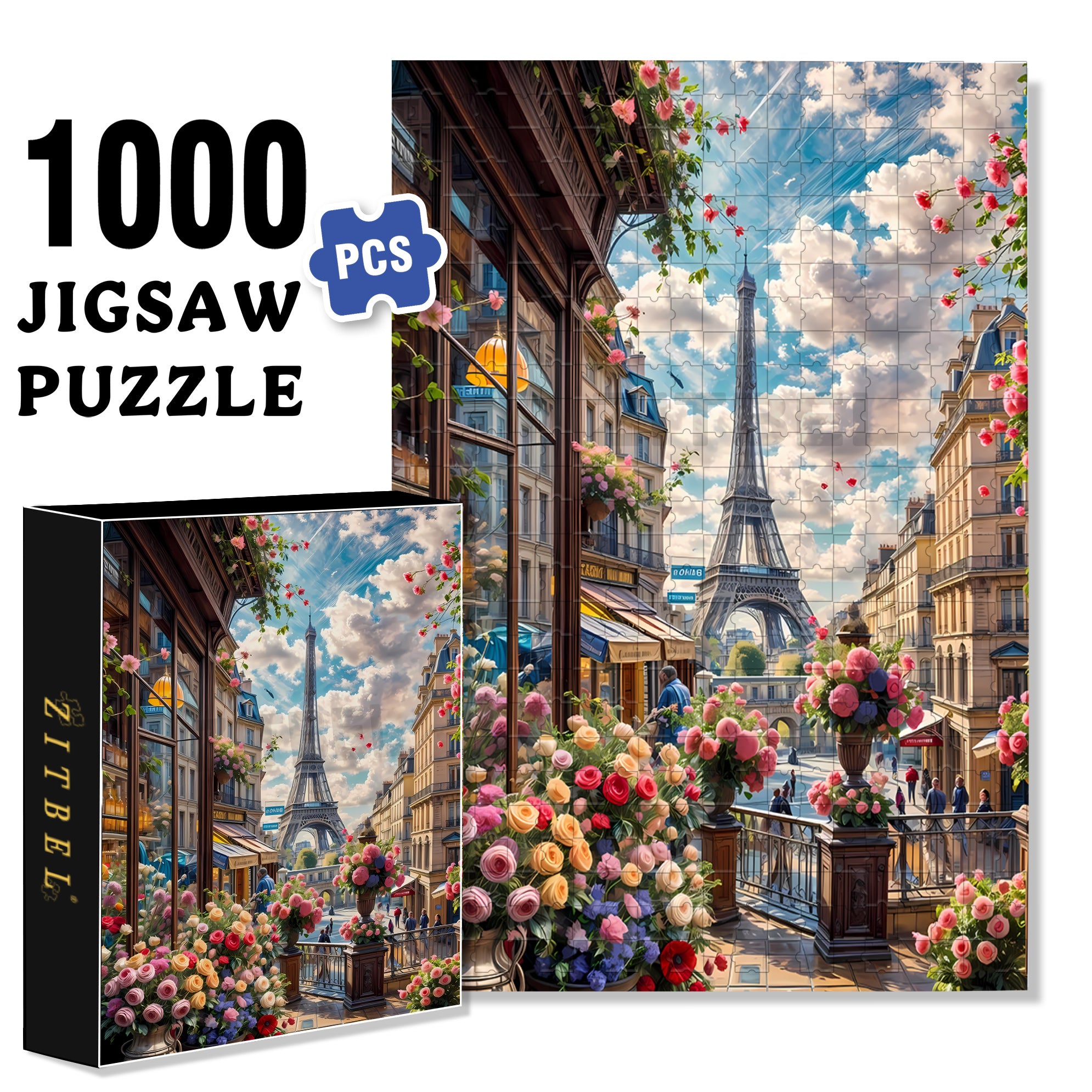 Paris  500pcs/1000pcs Jigsaw Puzzle, Scratch-Resistant, Interactive Family Game & Brain-Boosting DIY Decor, Perfect for Halloween, Christmas & New Year Gifts, Family Puzzle Game