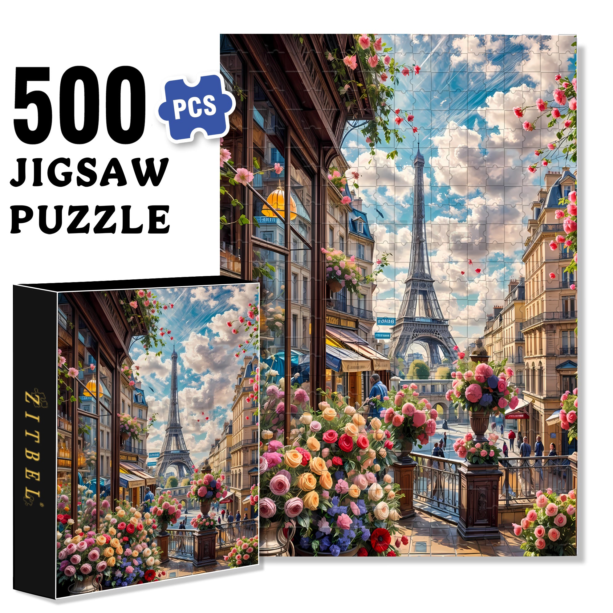 Paris  500pcs/1000pcs Jigsaw Puzzle, Scratch-Resistant, Interactive Family Game & Brain-Boosting DIY Decor, Perfect for Halloween, Christmas & New Year Gifts, Family Puzzle Game