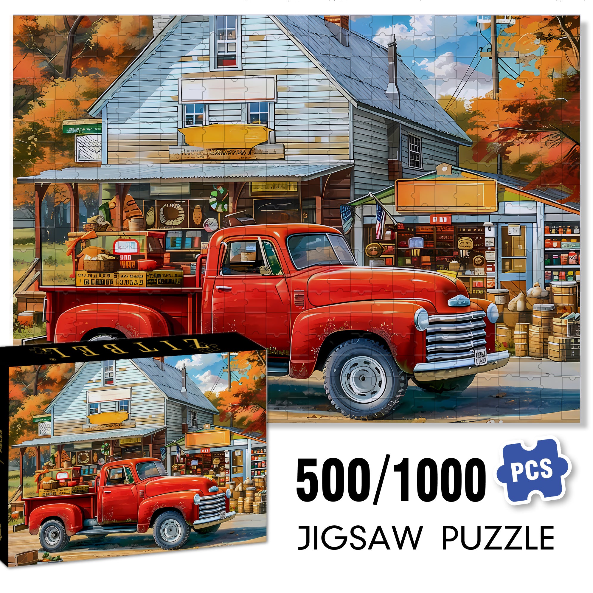 Red Car 500pcs/1000pcs Jigsaw Puzzle, Scratch-Resistant, Interactive Family Game & Brain-Boosting DIY Decor, Perfect for Halloween, Christmas & New Year Gifts, Family Puzzle Game
