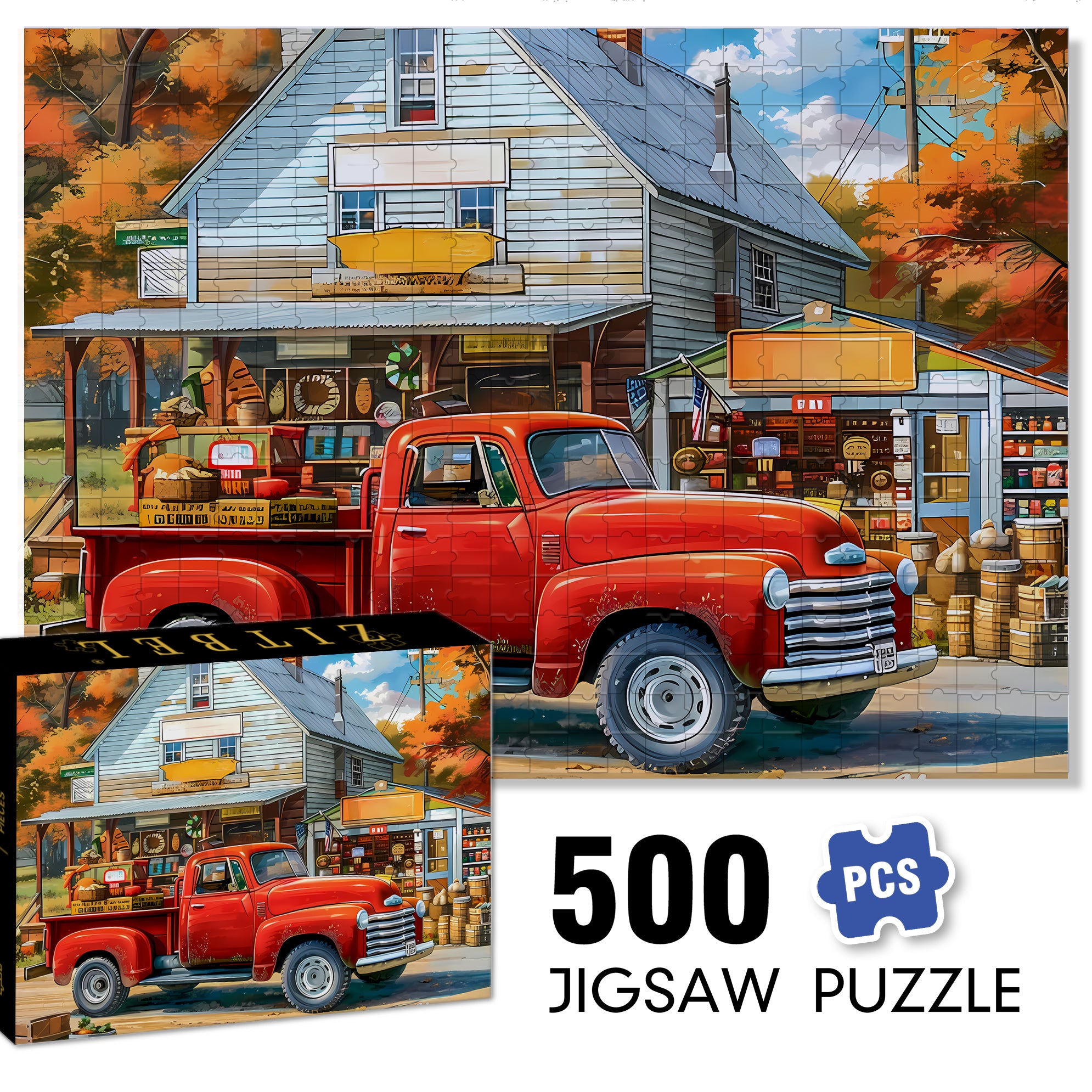 Red Car 500pcs/1000pcs Jigsaw Puzzle, Scratch-Resistant, Interactive Family Game & Brain-Boosting DIY Decor, Perfect for Halloween, Christmas & New Year Gifts, Family Puzzle Game