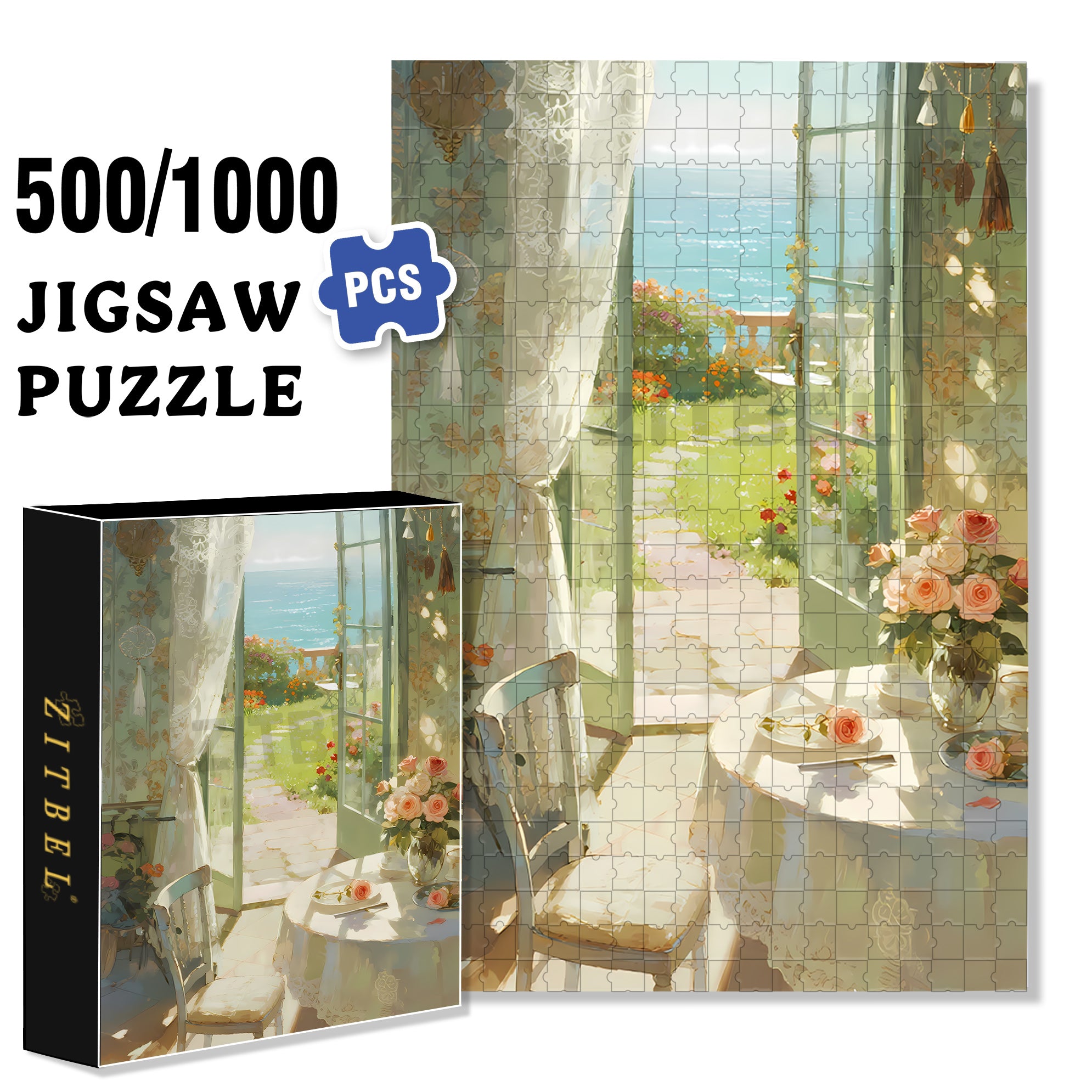 Sea Wind 500pcs/1000pcs Jigsaw Puzzle, Scratch-Resistant, Interactive Family Game & Brain-Boosting DIY Decor, Perfect for Halloween, Christmas & New Year Gifts, Family Puzzle Game