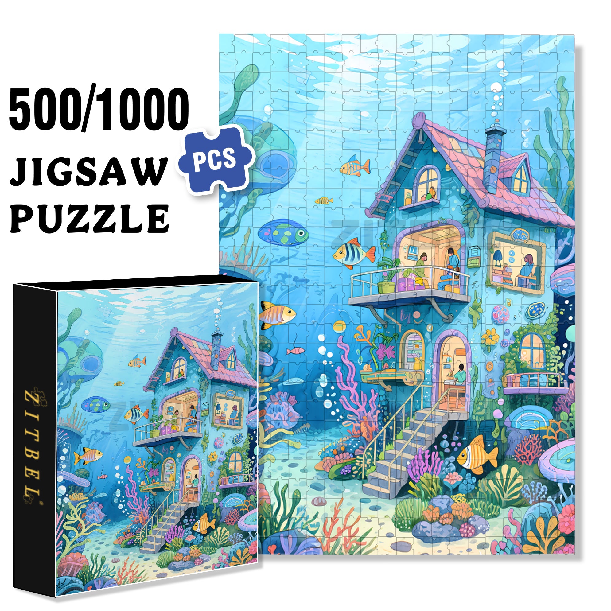 Sea 500pcs/1000pcs Jigsaw Puzzle, Scratch-Resistant, Interactive Family Game & Brain-Boosting DIY Decor, Perfect for Halloween, Christmas & New Year Gifts, Family Puzzle Game
