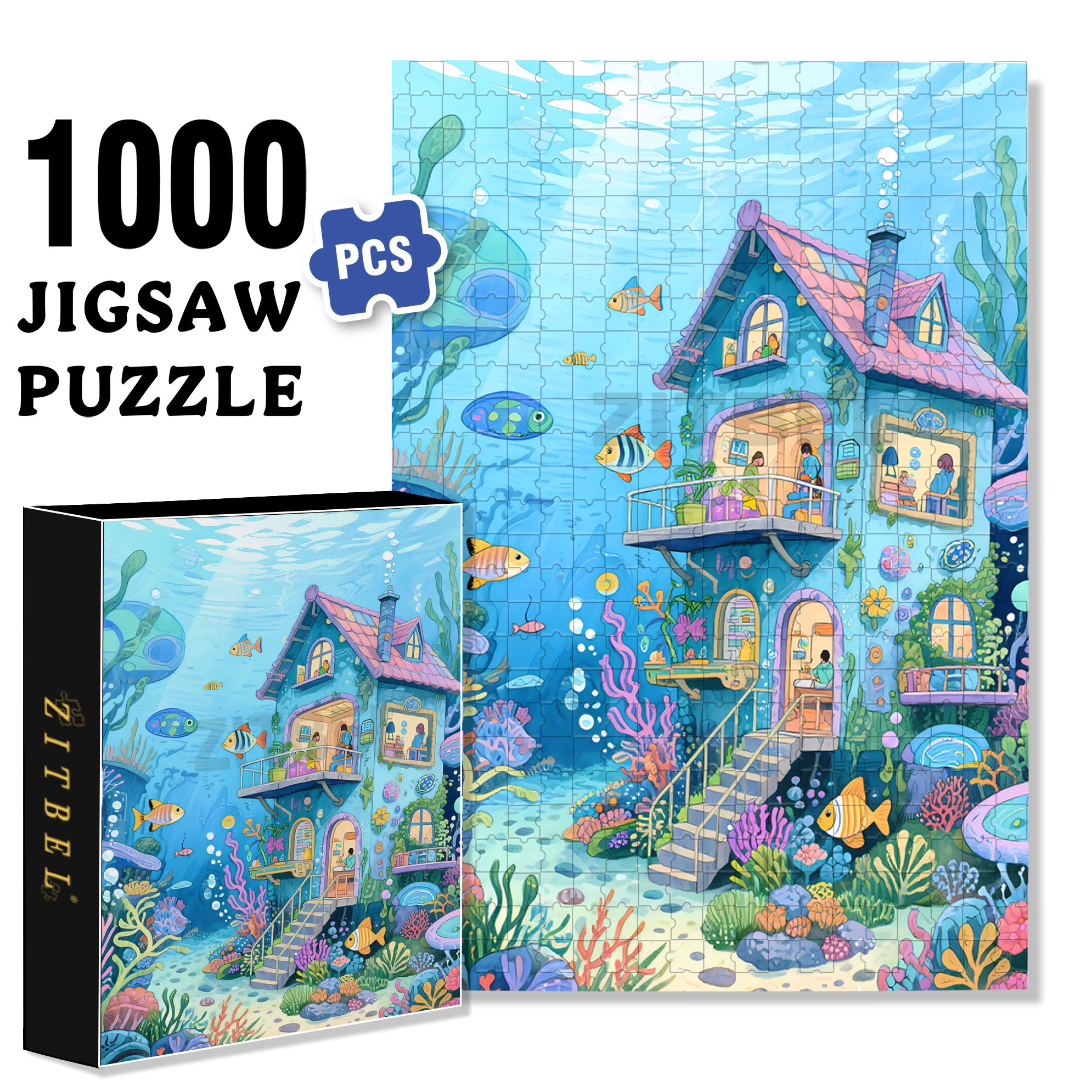 Sea 500pcs/1000pcs Jigsaw Puzzle, Scratch-Resistant, Interactive Family Game & Brain-Boosting DIY Decor, Perfect for Halloween, Christmas & New Year Gifts, Family Puzzle Game