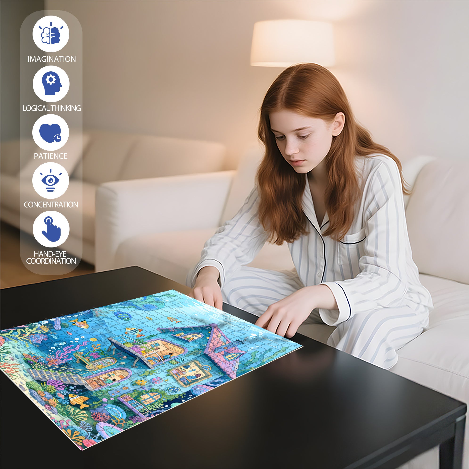 Sea 500pcs/1000pcs Jigsaw Puzzle, Scratch-Resistant, Interactive Family Game & Brain-Boosting DIY Decor, Perfect for Halloween, Christmas & New Year Gifts, Family Puzzle Game