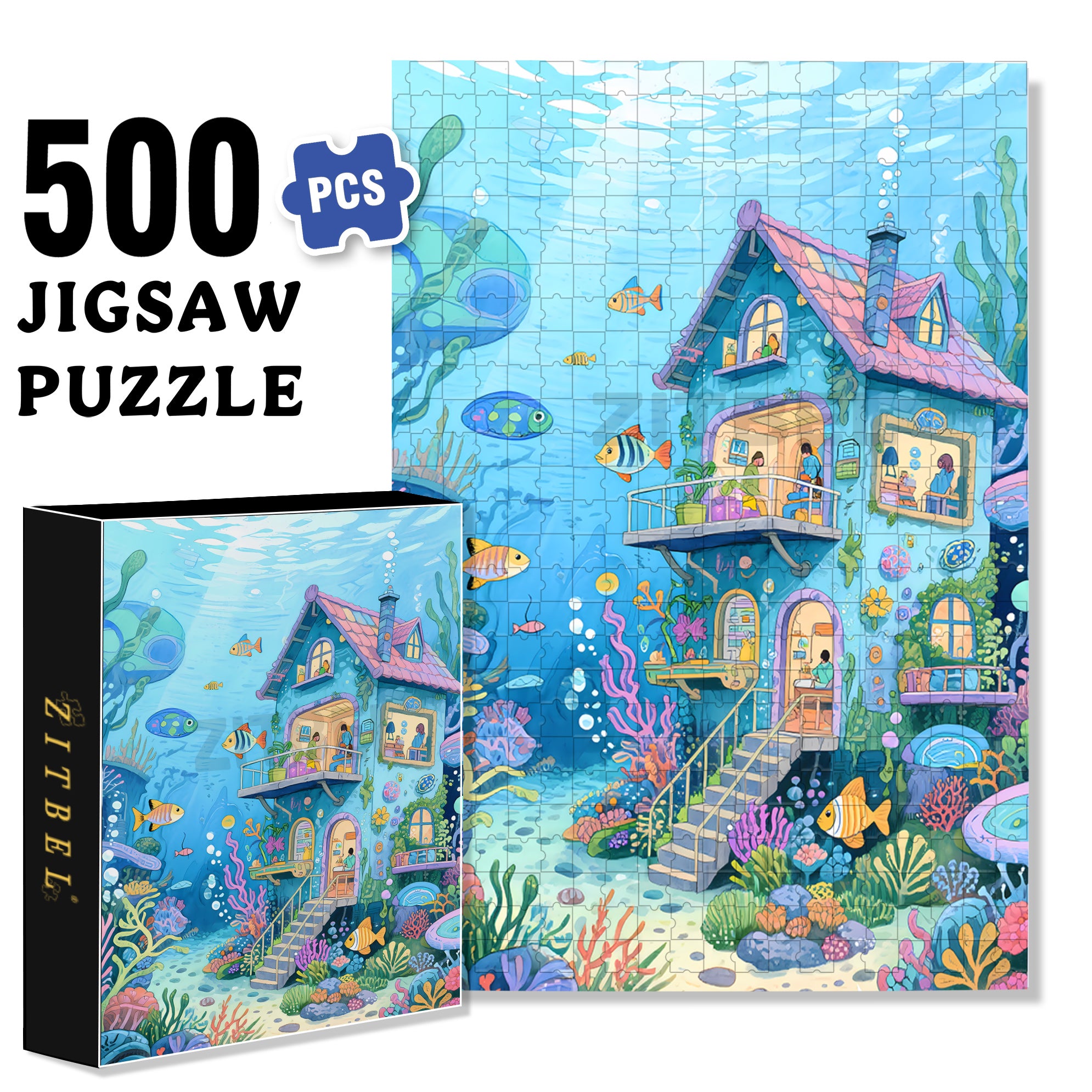 Sea 500pcs/1000pcs Jigsaw Puzzle, Scratch-Resistant, Interactive Family Game & Brain-Boosting DIY Decor, Perfect for Halloween, Christmas & New Year Gifts, Family Puzzle Game